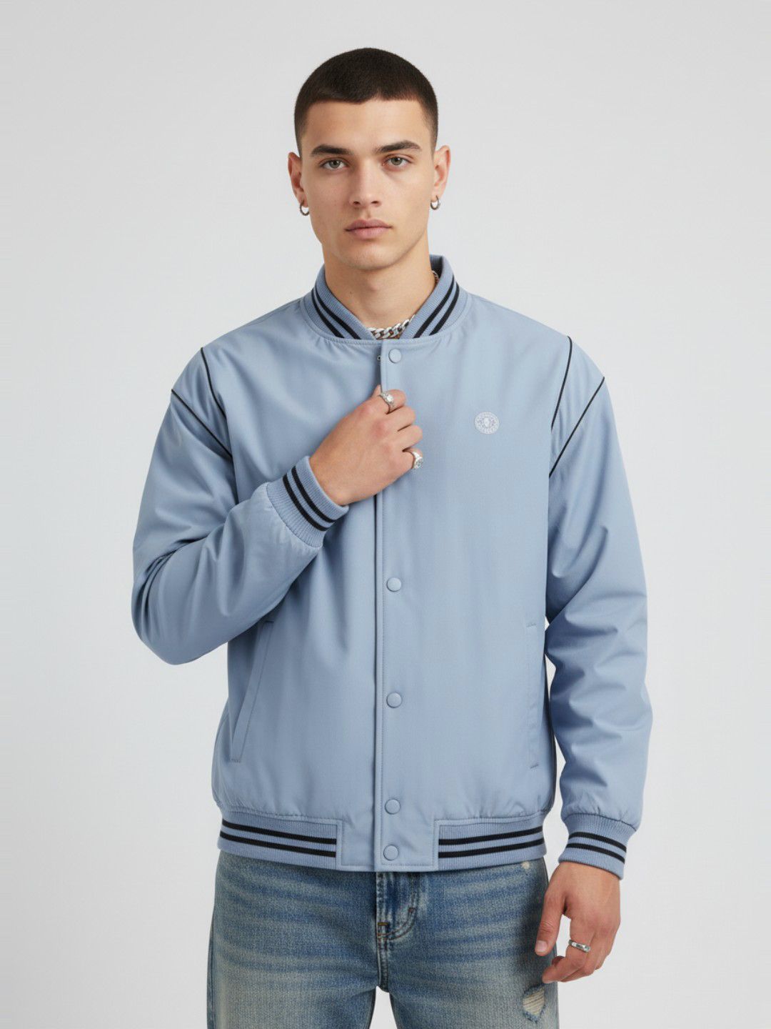 glitchez Stand Collar Bomber Jacket