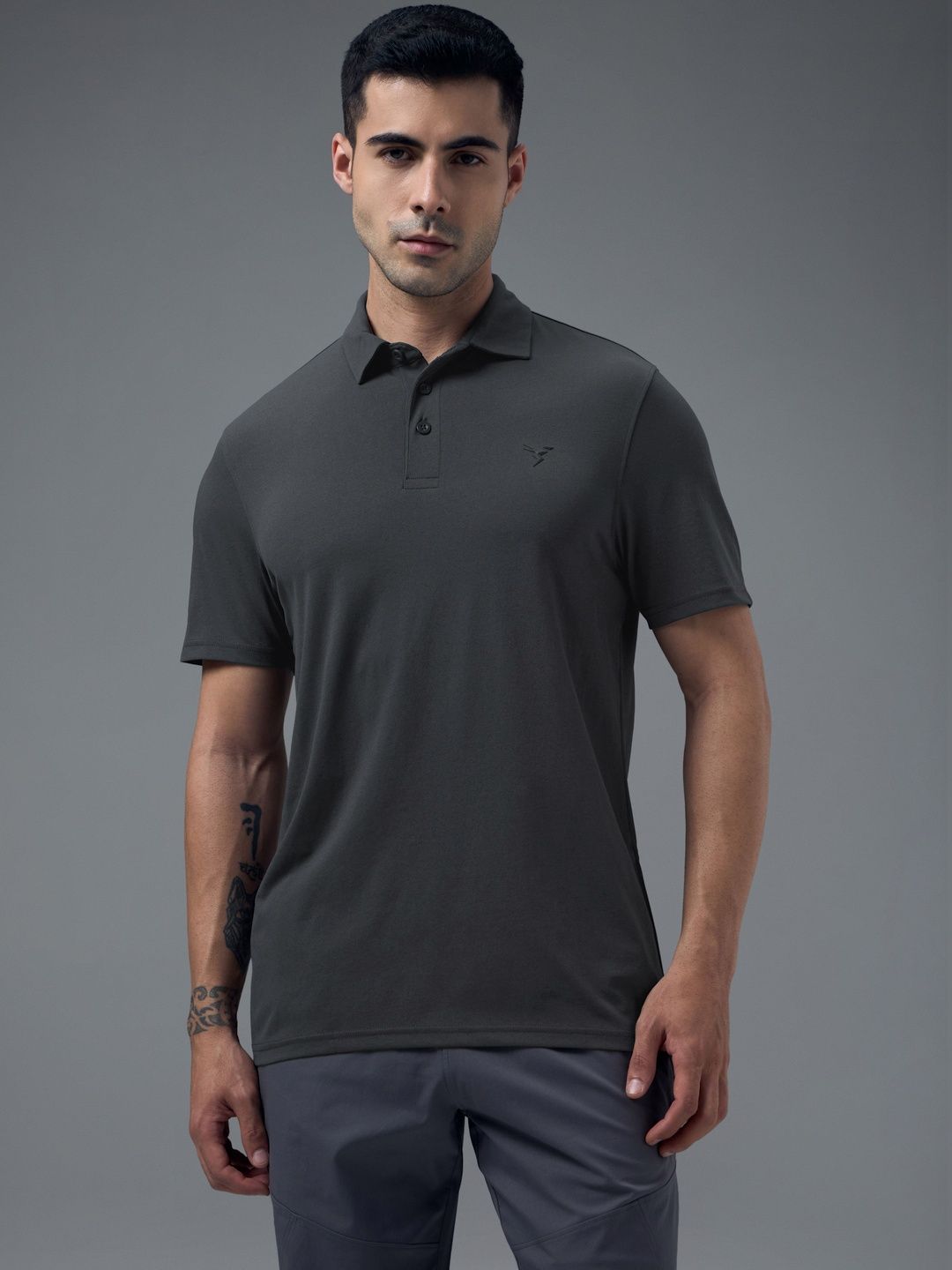Technosport Men Brand Logo Polo Collar Anti Static Slim Fit T-shirt