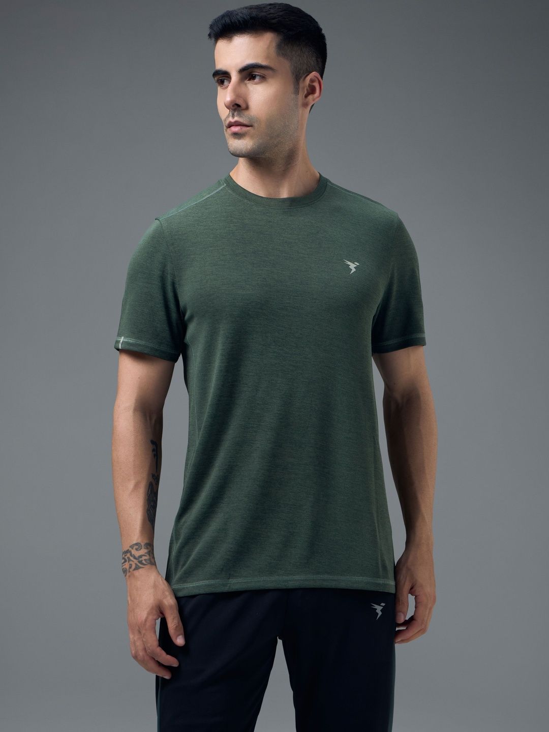 Technosport Men Brand Logo Anti Static Slim Fit T-shirt