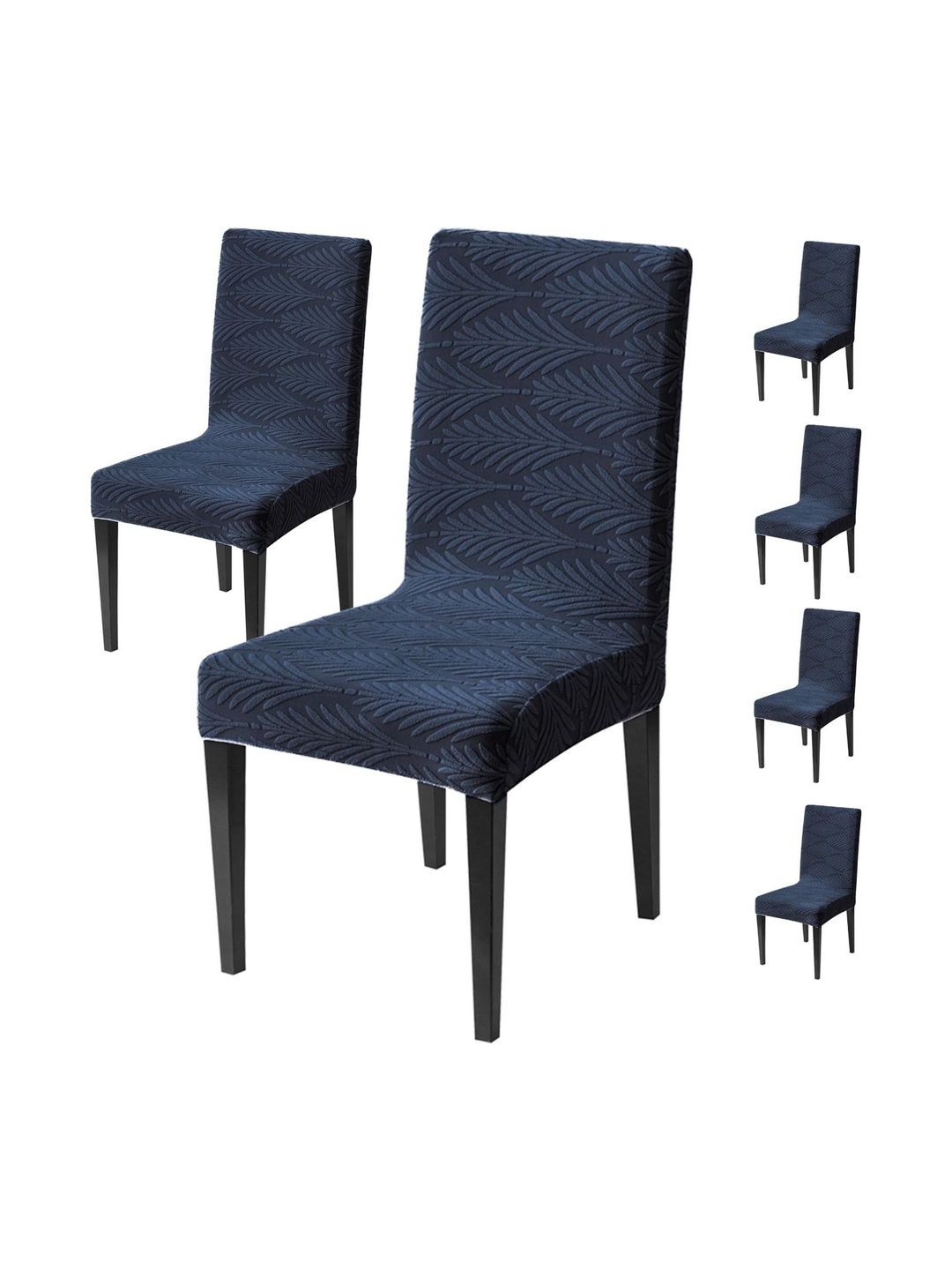 HOUSE OF QUIRK 6-Pcs Navy Blue Textured 220 GSM Chair Cover