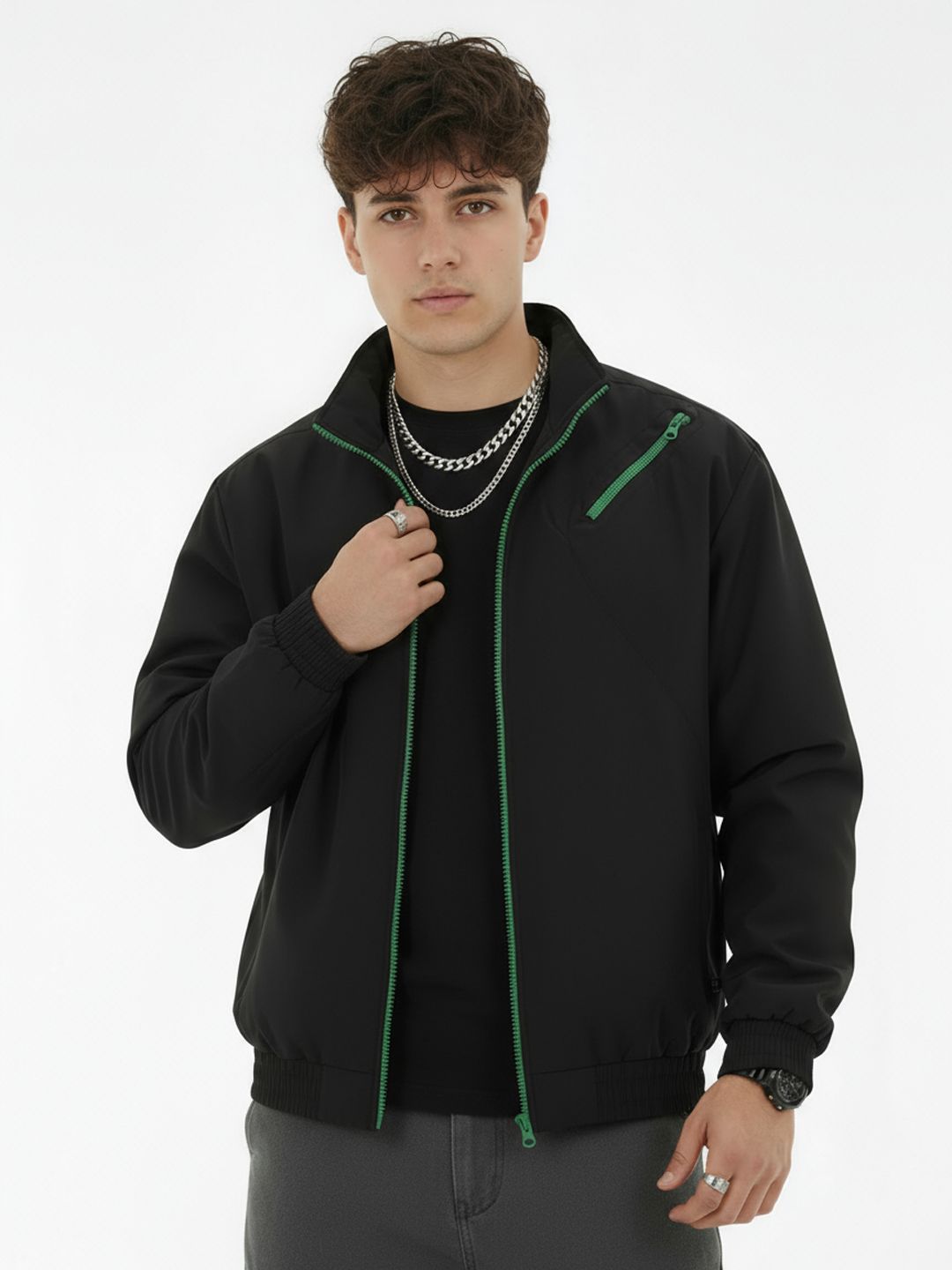 glitchez Mock Collar Bomber Jacket