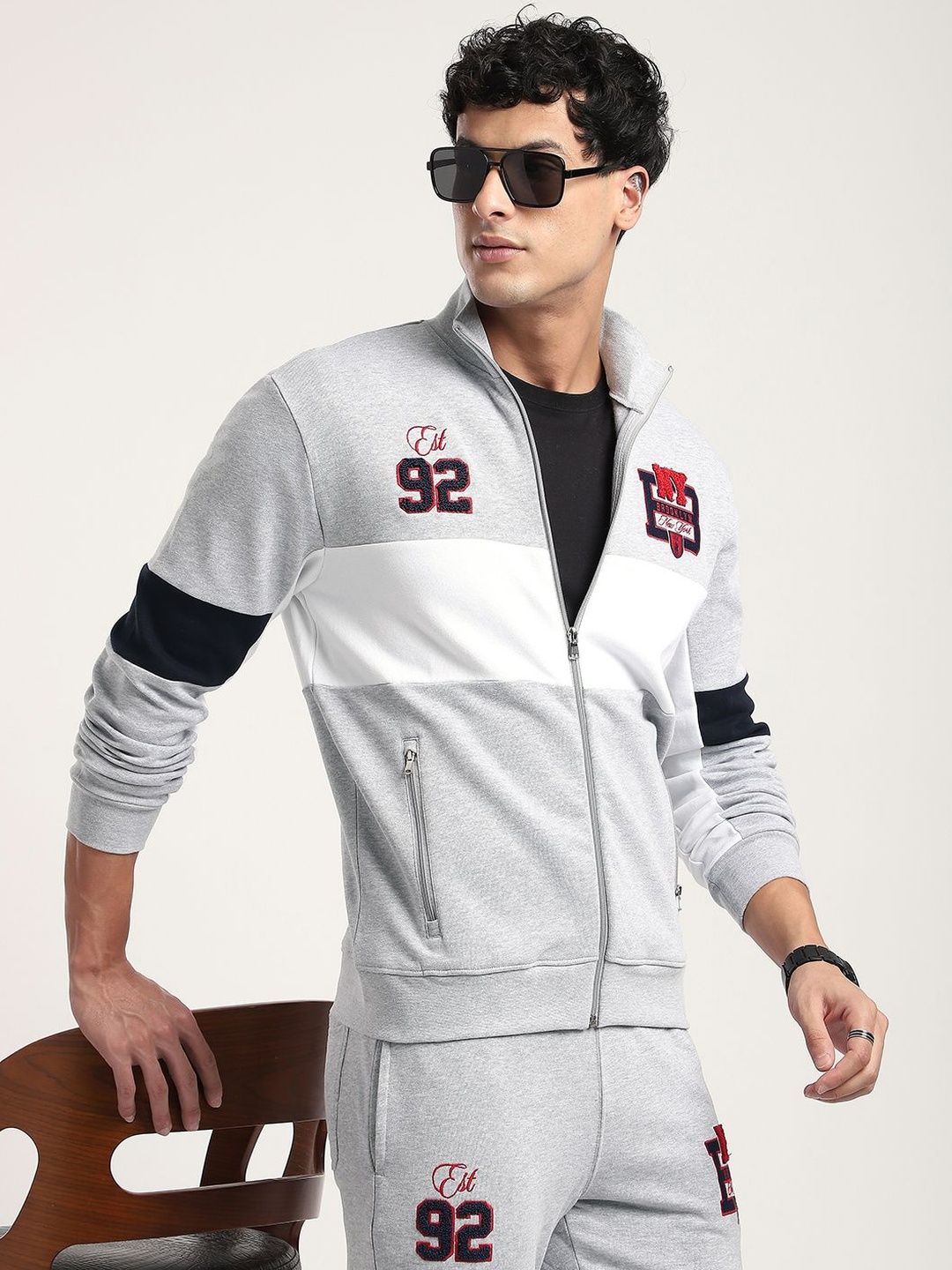 R&B Men Brand Logo Colourblocked Sporty Jacket with Embroidered