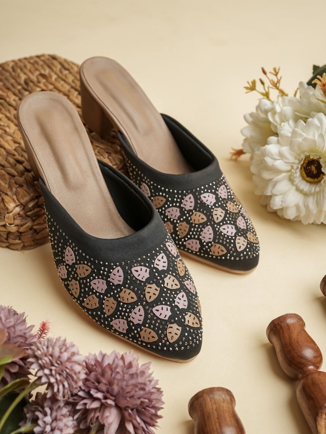 Anouk Embellished Party Block Mules