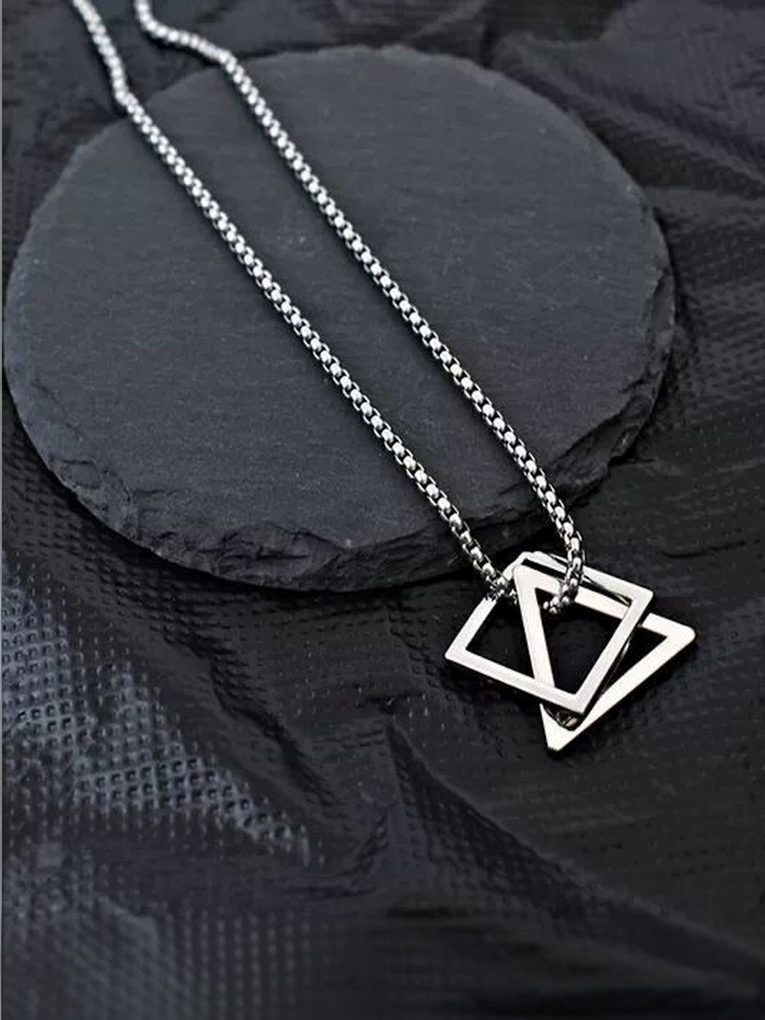 MEENAZ Men Silver-Plated Triangular Pendants with Chains