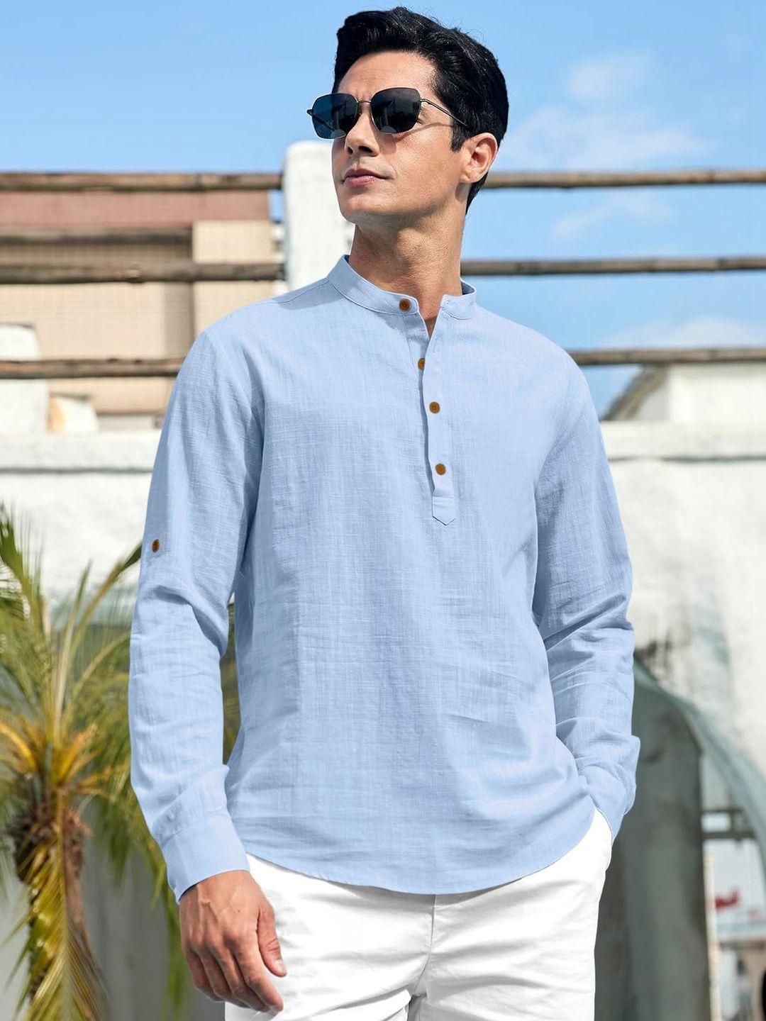 ZBIO Men Mandarin Collar Straight Full Sleeve Kurta