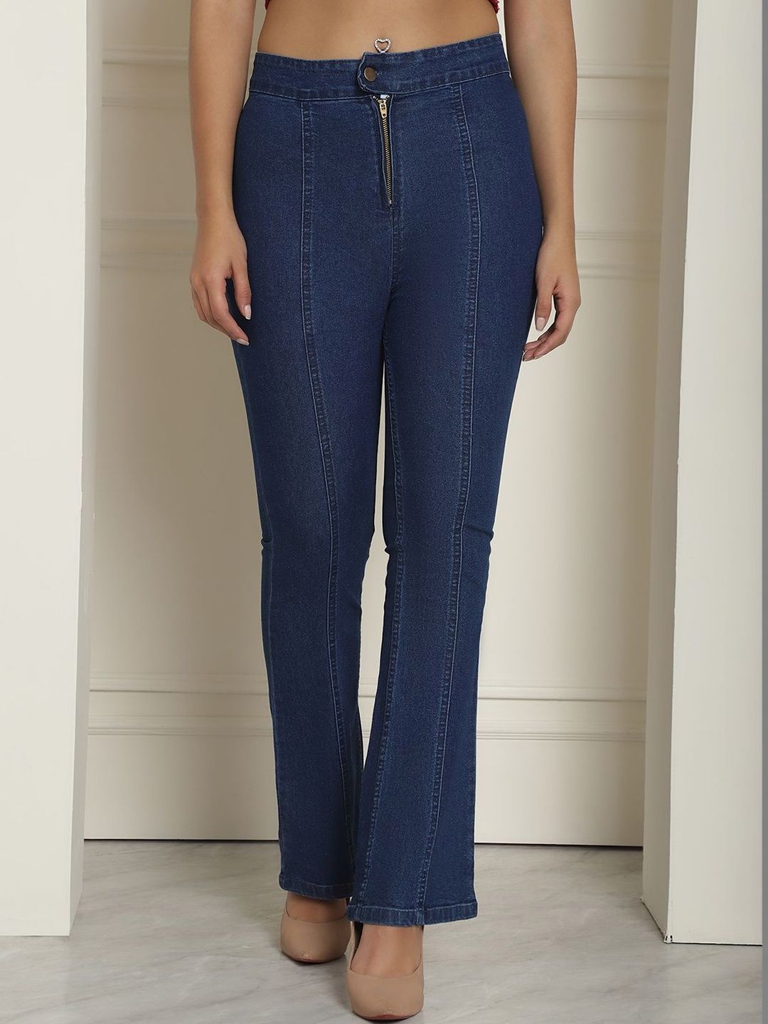 CORSICA Women Faded Relaxed High-Rise Easy Wash Pleated Trousers