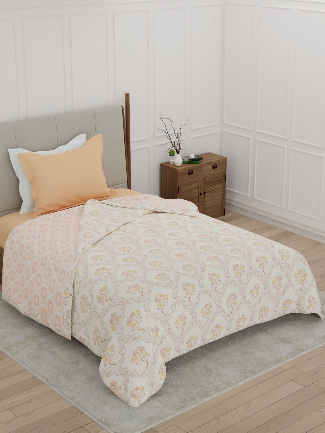 Raymond Home Cream-Coloured & Cream-Coloured Floral Mild Winter Dohar
