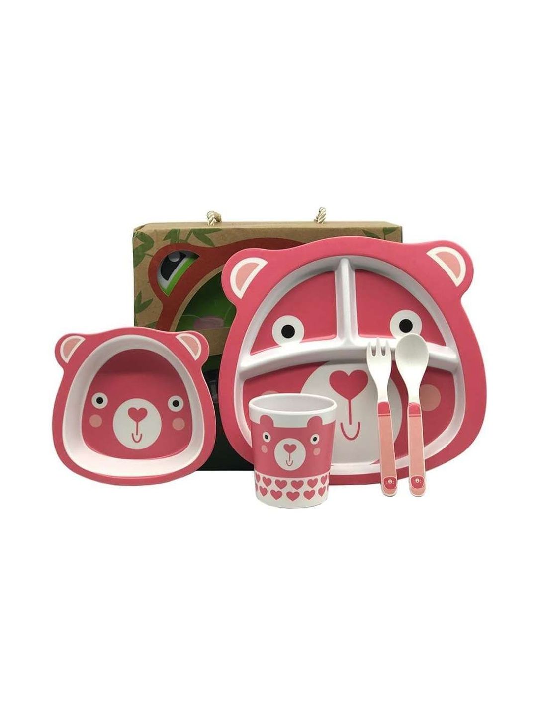 NOSCOMP Set of 4 Kids Pieces Bamboo Fiber Animal Design Easy to Clean Dinner Set