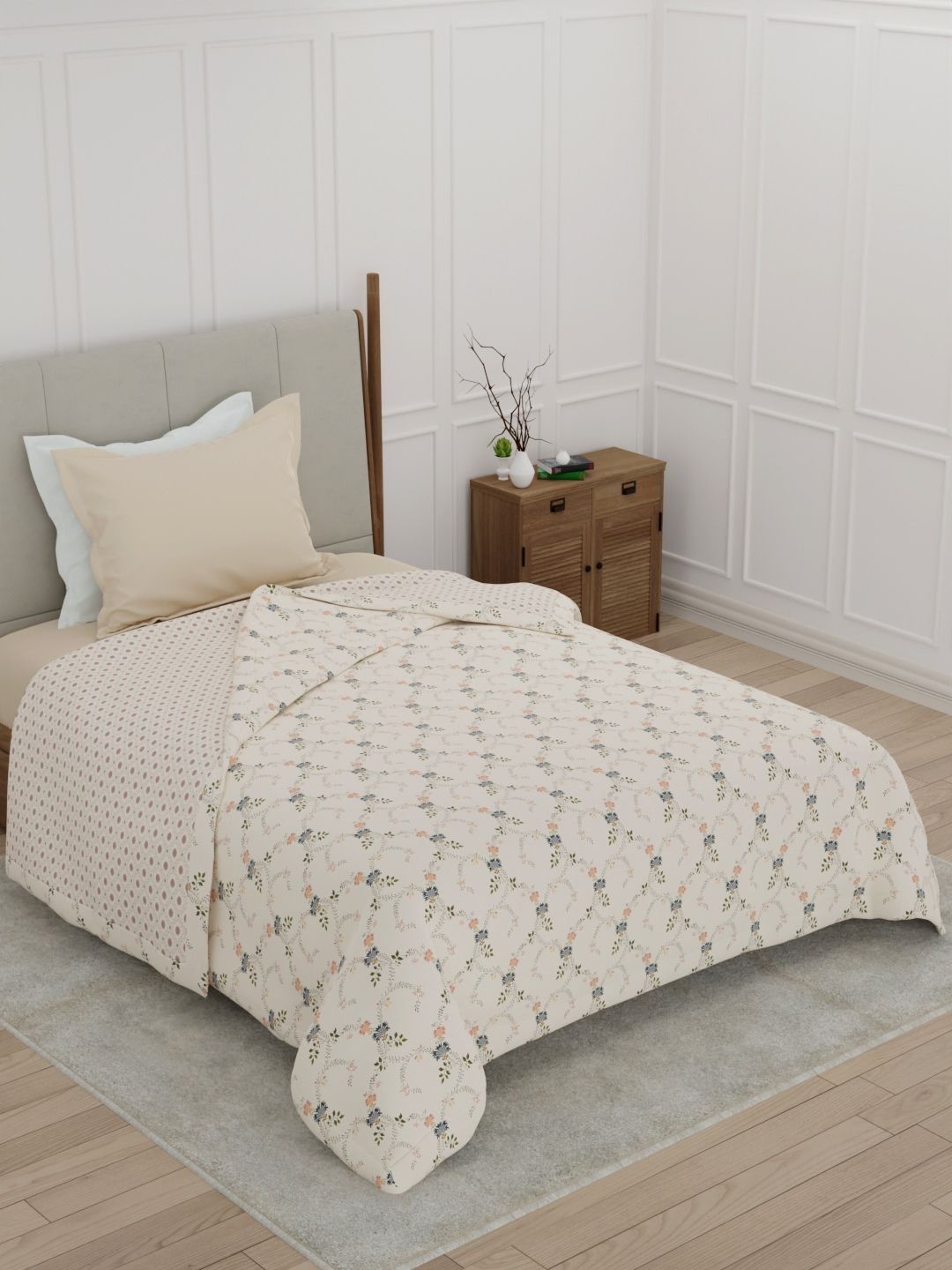 Raymond Home Cream-Coloured & Cream-Coloured Floral Mild Winter Dohar