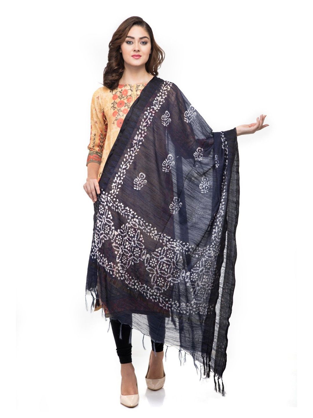 A R SILK DUPATTA HUB Dyed Block Print Dupatta