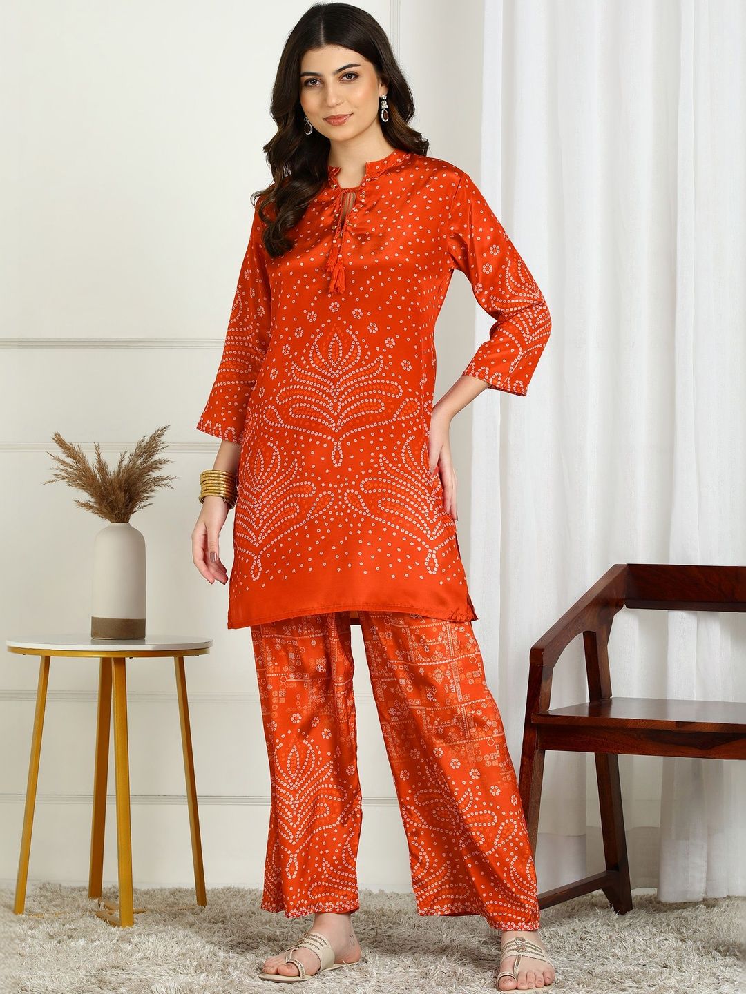 Sangria Bandhani Printed Tunic With Palazzos Co-Ords