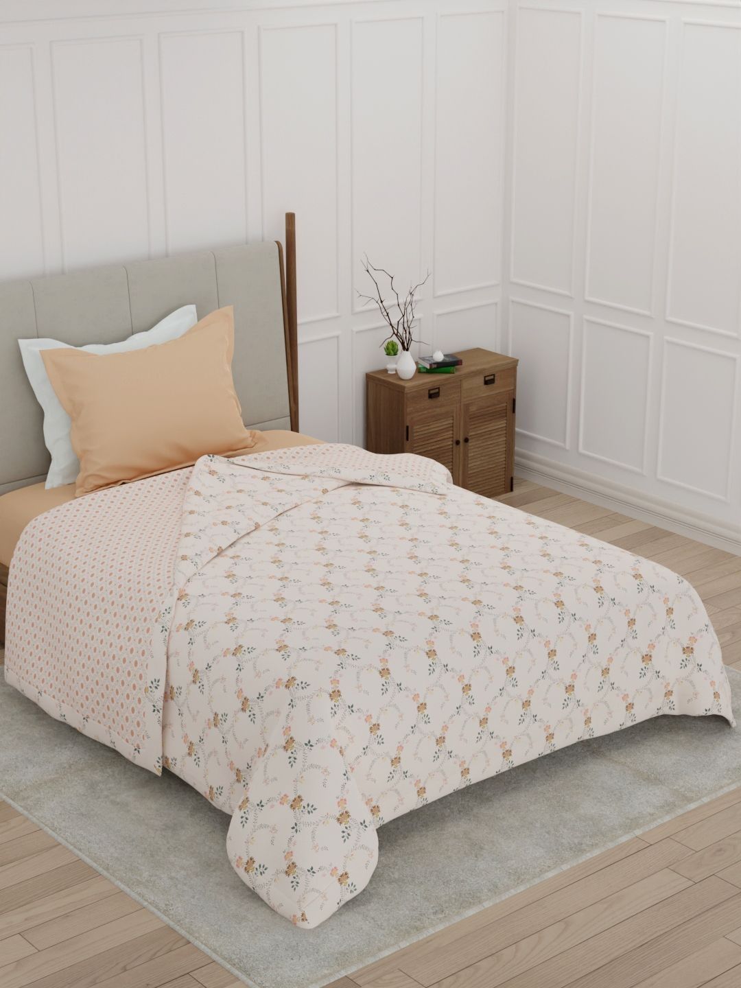 Raymond Home Pink & Peach-Coloured Floral Mild Winter 180 GSM Cotton Dohar