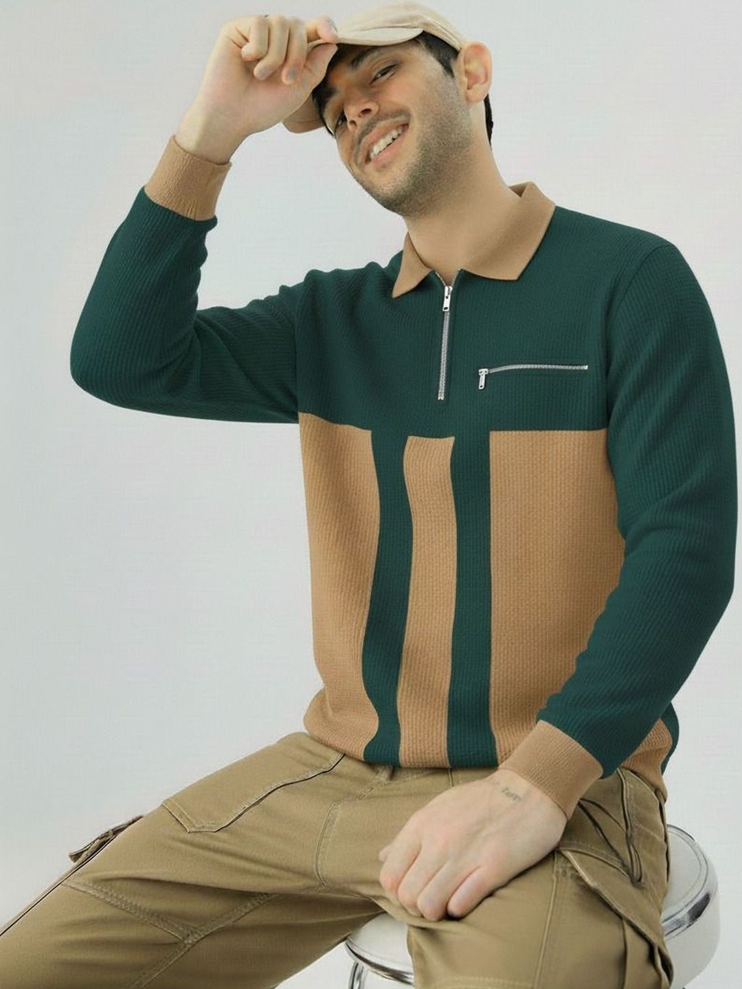 Try This Men Colourblocked Polo Collar Pockets 1 T-shirt