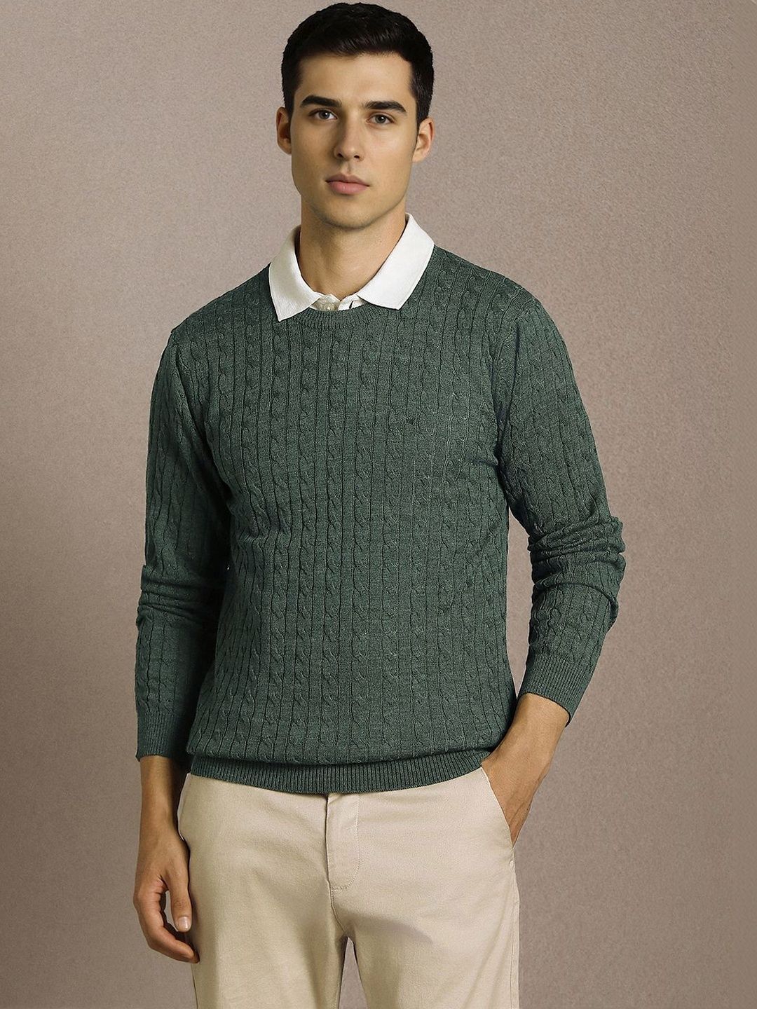 Louis Philippe Men Cable Knit Pullover
