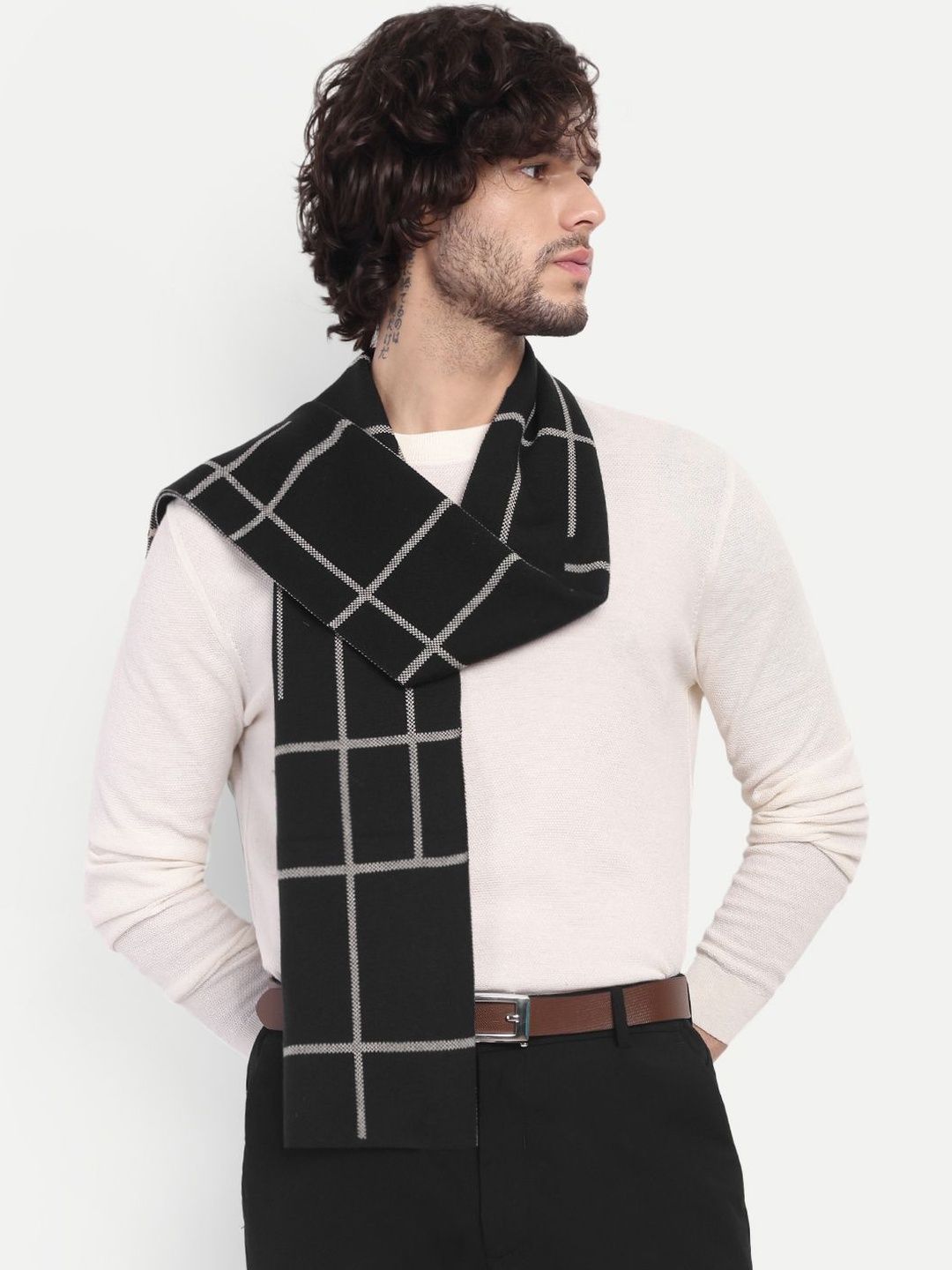 Knitkala Men Checked Merino Wool Mufflers