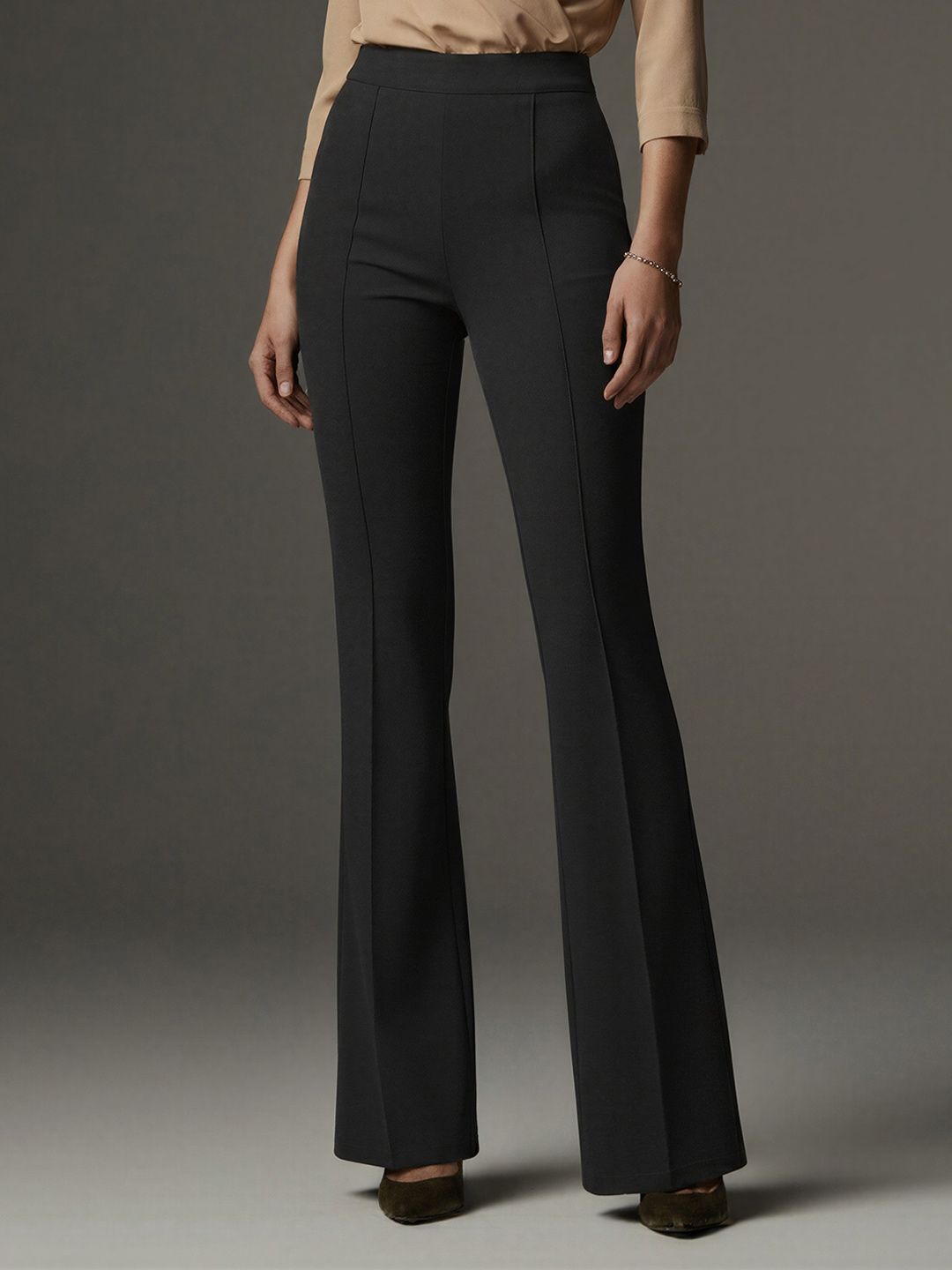 ADDYVERO Women Black High-Rise Easy Wash Wide Leg Trousers