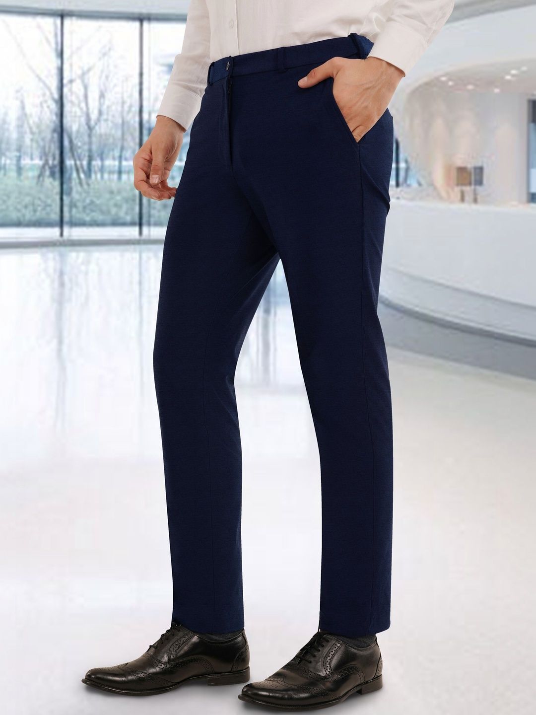Integration Men's Premium Stretchable Sweat Wicking Auto Fit Flex Waist Formal Trousers