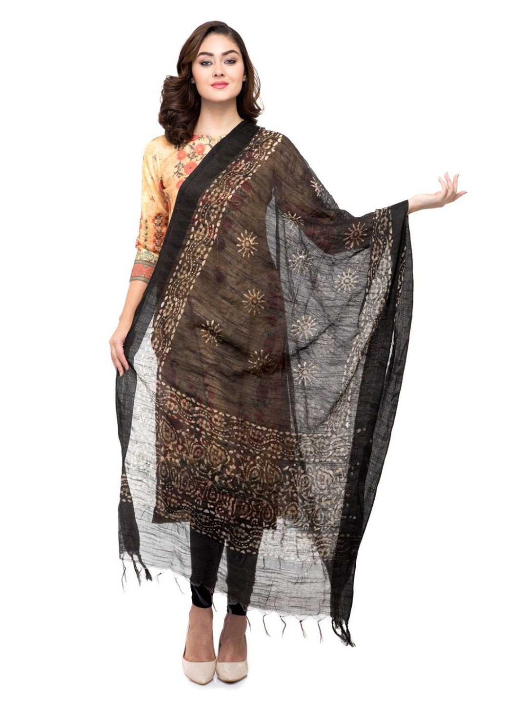 A R SILK DUPATTA HUB Colourblocked Block Print Dupatta