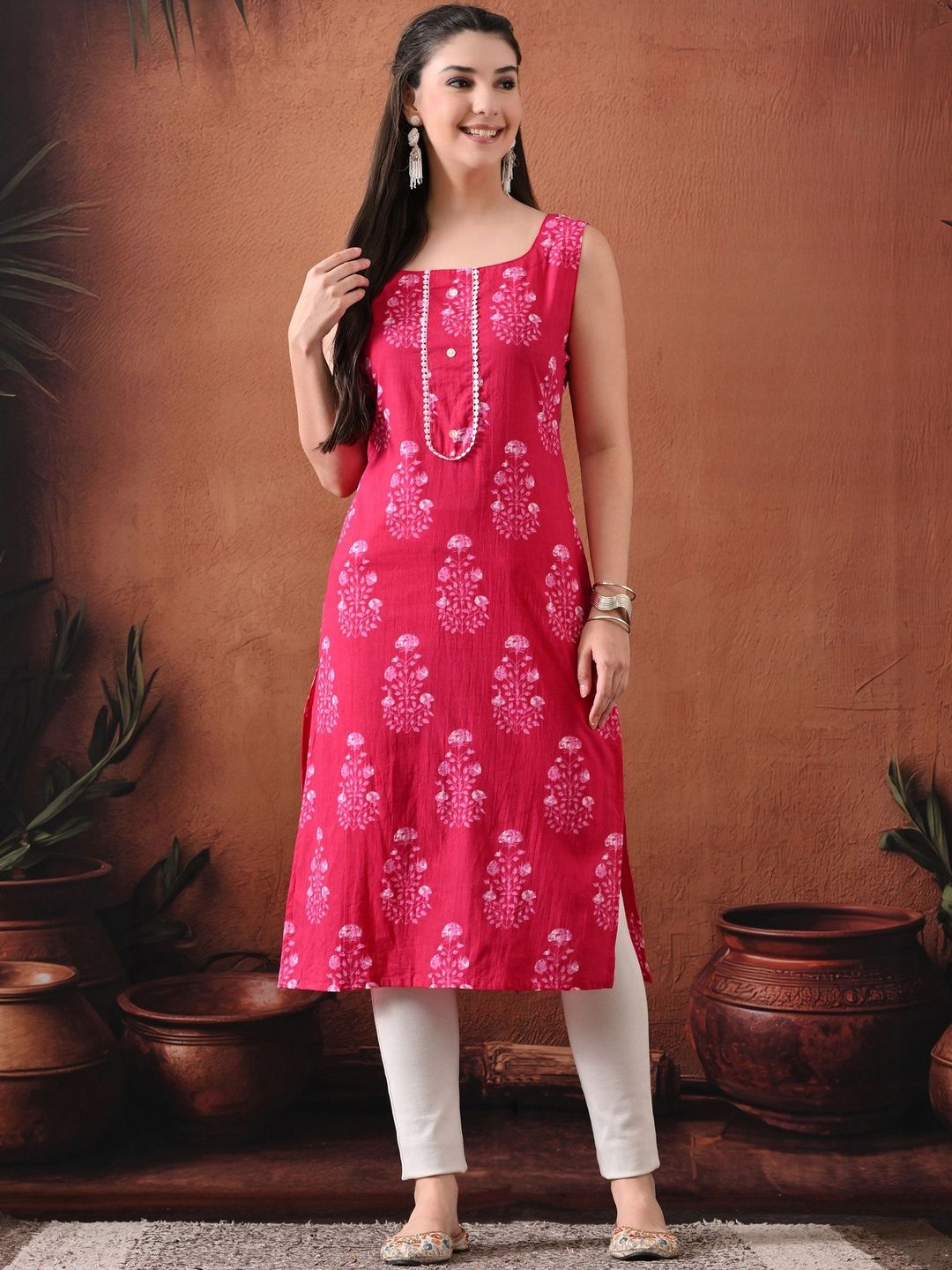 Anouk Rustic Women Floral Printed Gotta Patti Kurta
