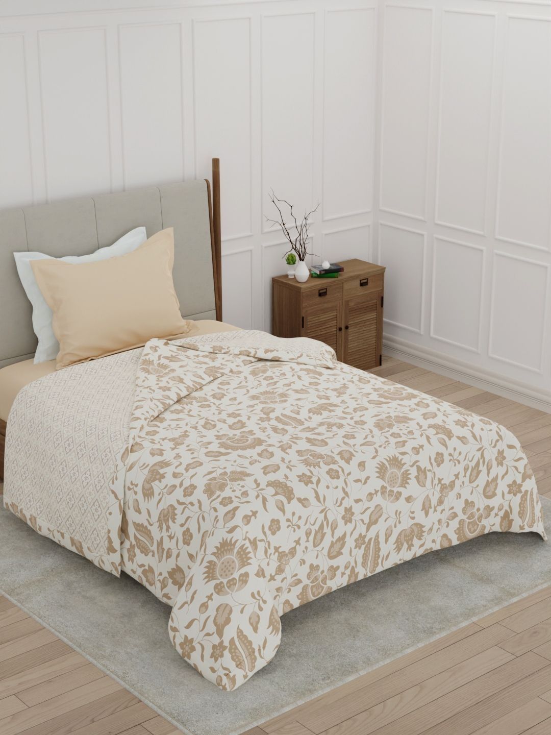 Raymond Home Cream-Coloured & Cream-Coloured Floral Mild Winter Dohar