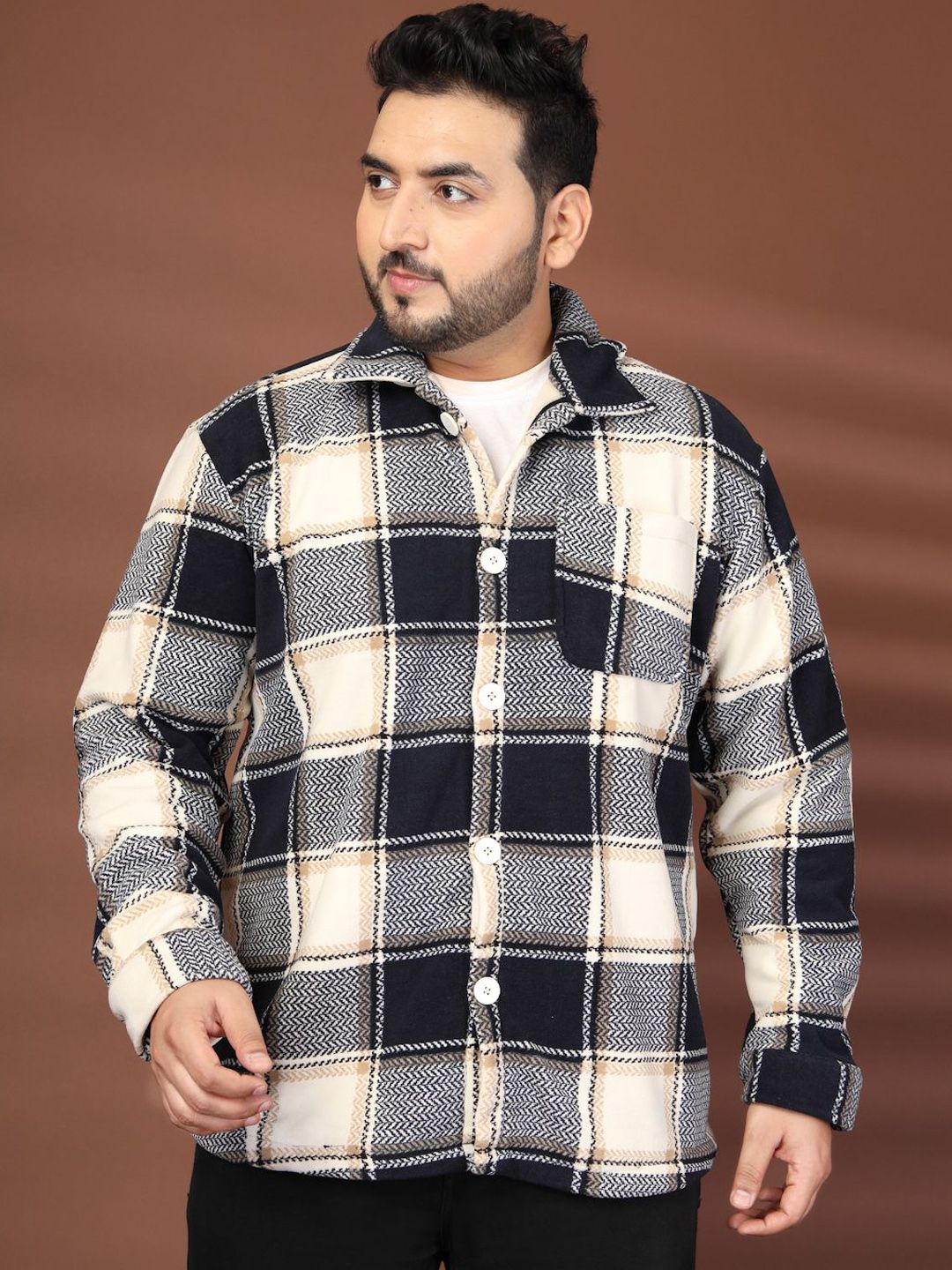 plusS Men Plus Size Spread Collar Checked Tailored Jacket