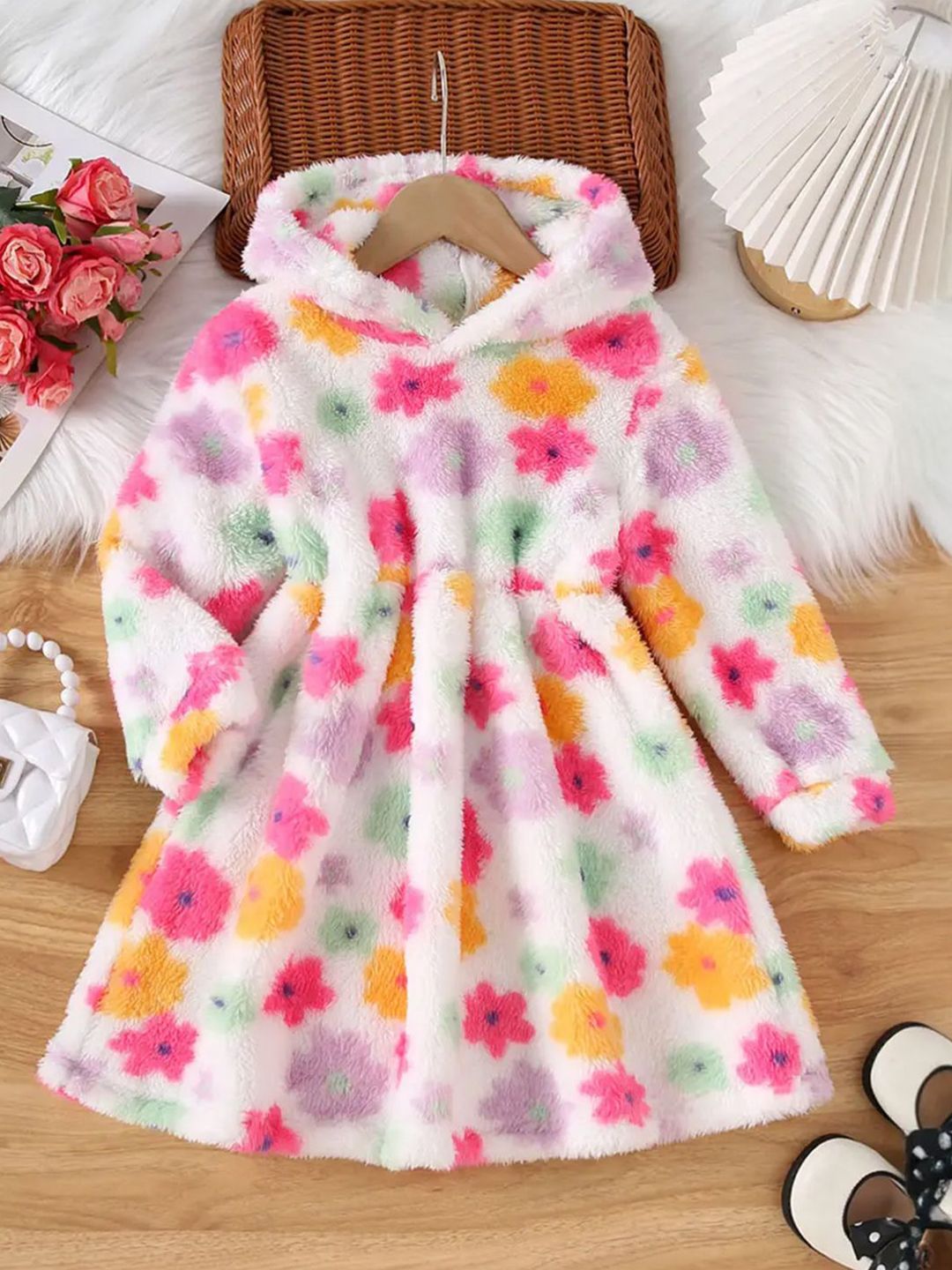 INCLUD Girls Floral Print Fit & Flare Hooded Dress