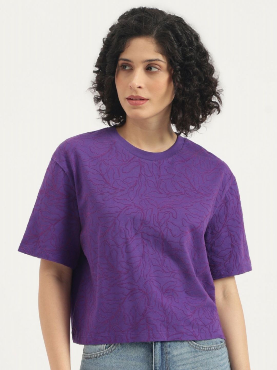 United Colors of Benetton Women Self Design Round Neck Cotton T-shirt deal from myntra
