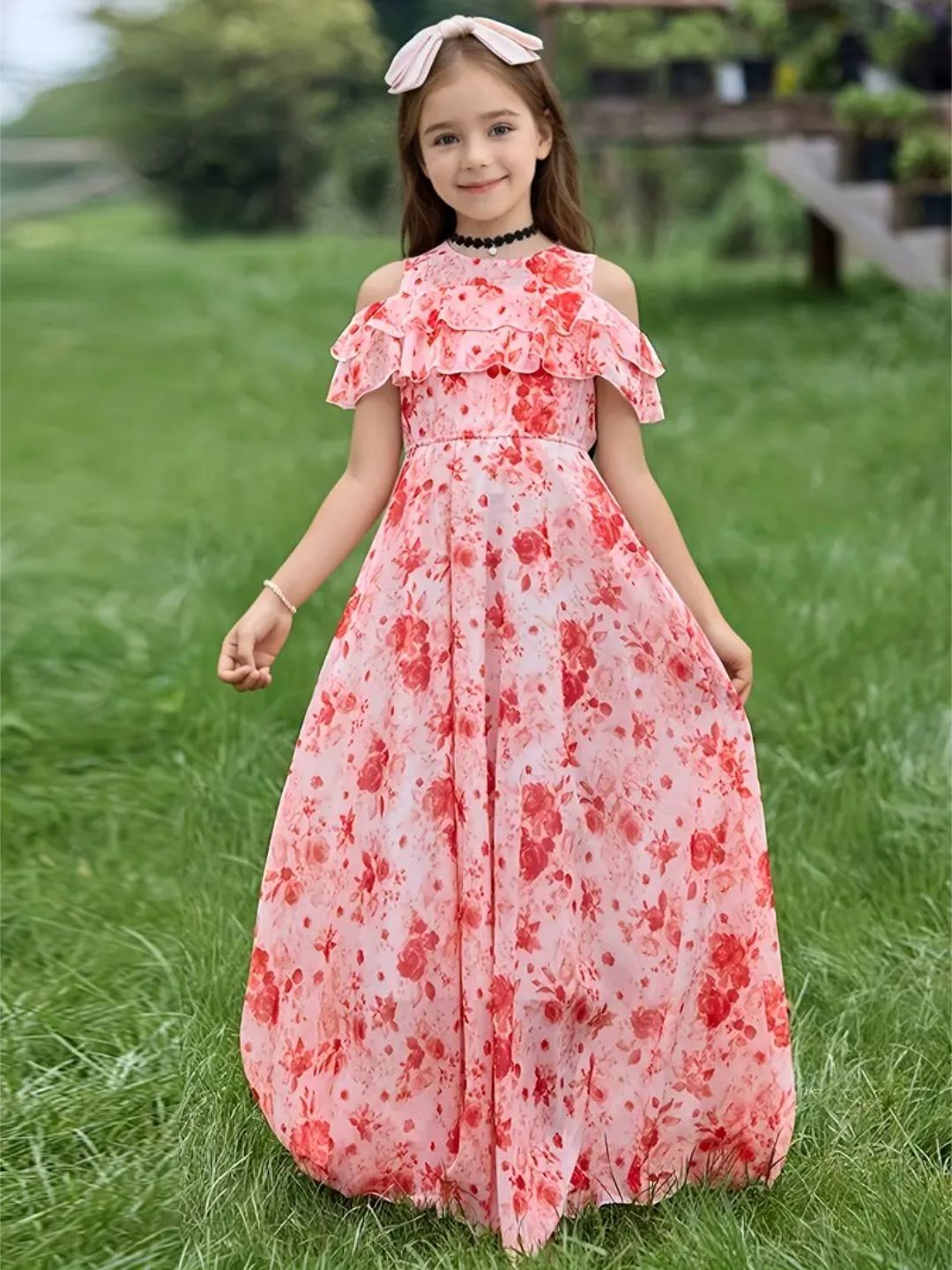 Buy BAESD Girls Floral Printed Ruffled Satin Maxi Dress - Dresses for Girls  32633232 | Myntra