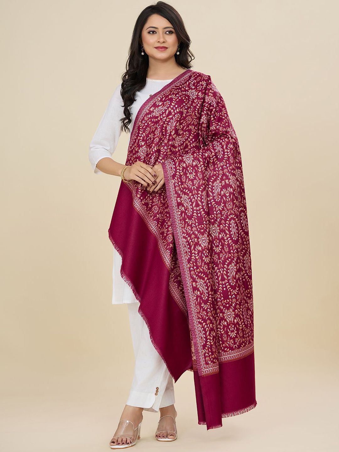 WEAVERS VILLA Women Floral Woven Design Winter Shawl