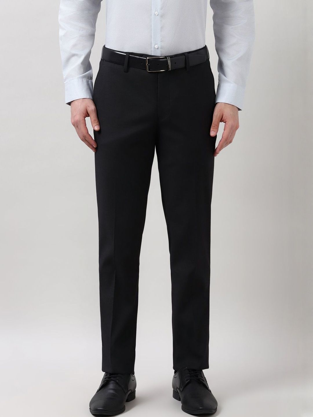 Peter England Elite Men Printed Slim Fit Mid-Rise Flat-Front Formal Trousers