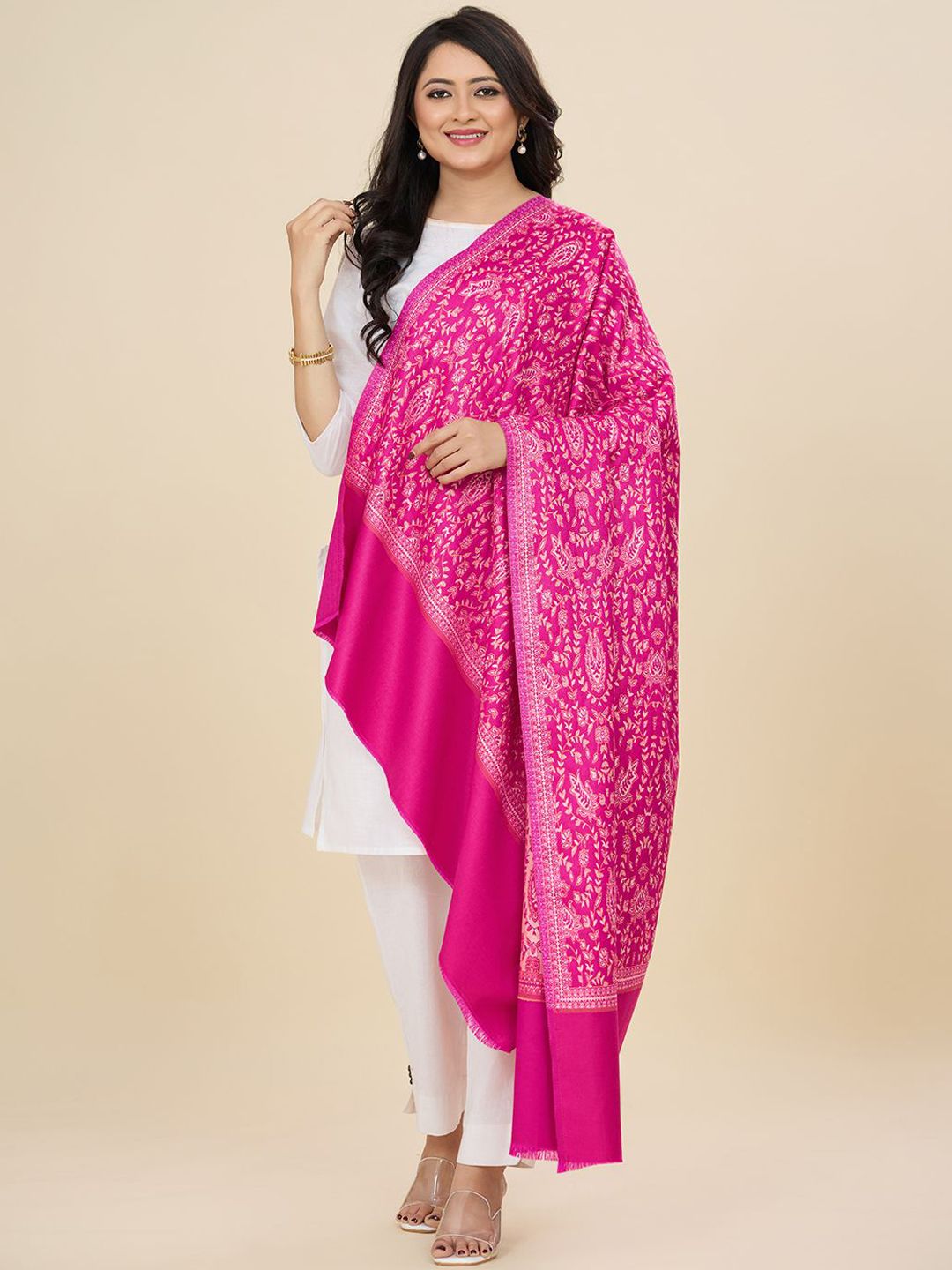 WEAVERS VILLA Women Floral Woven Design Winter Shawl