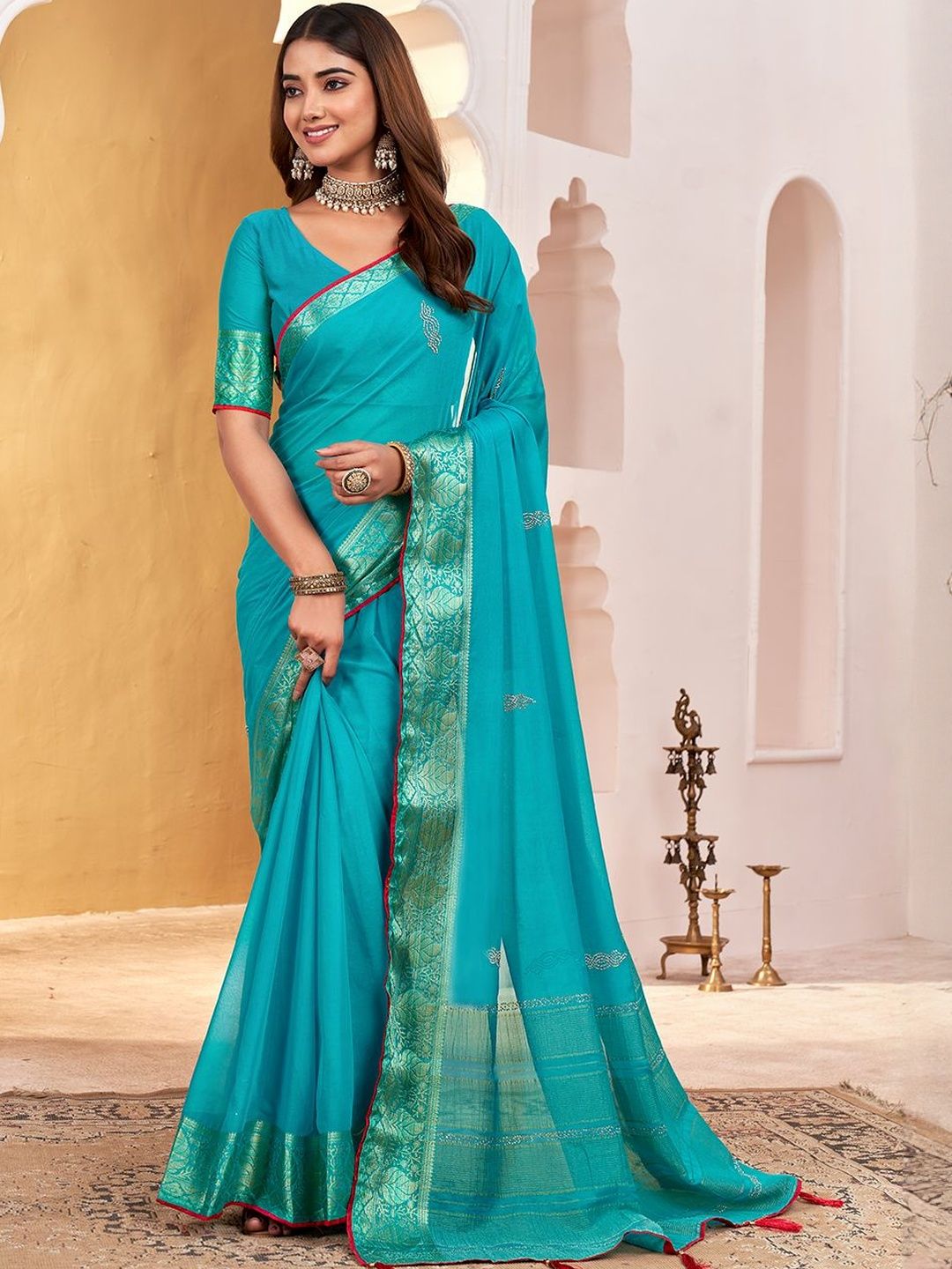 Buy SOHINI NX Woven Design Zari Pure Chiffon Saree with Blouse