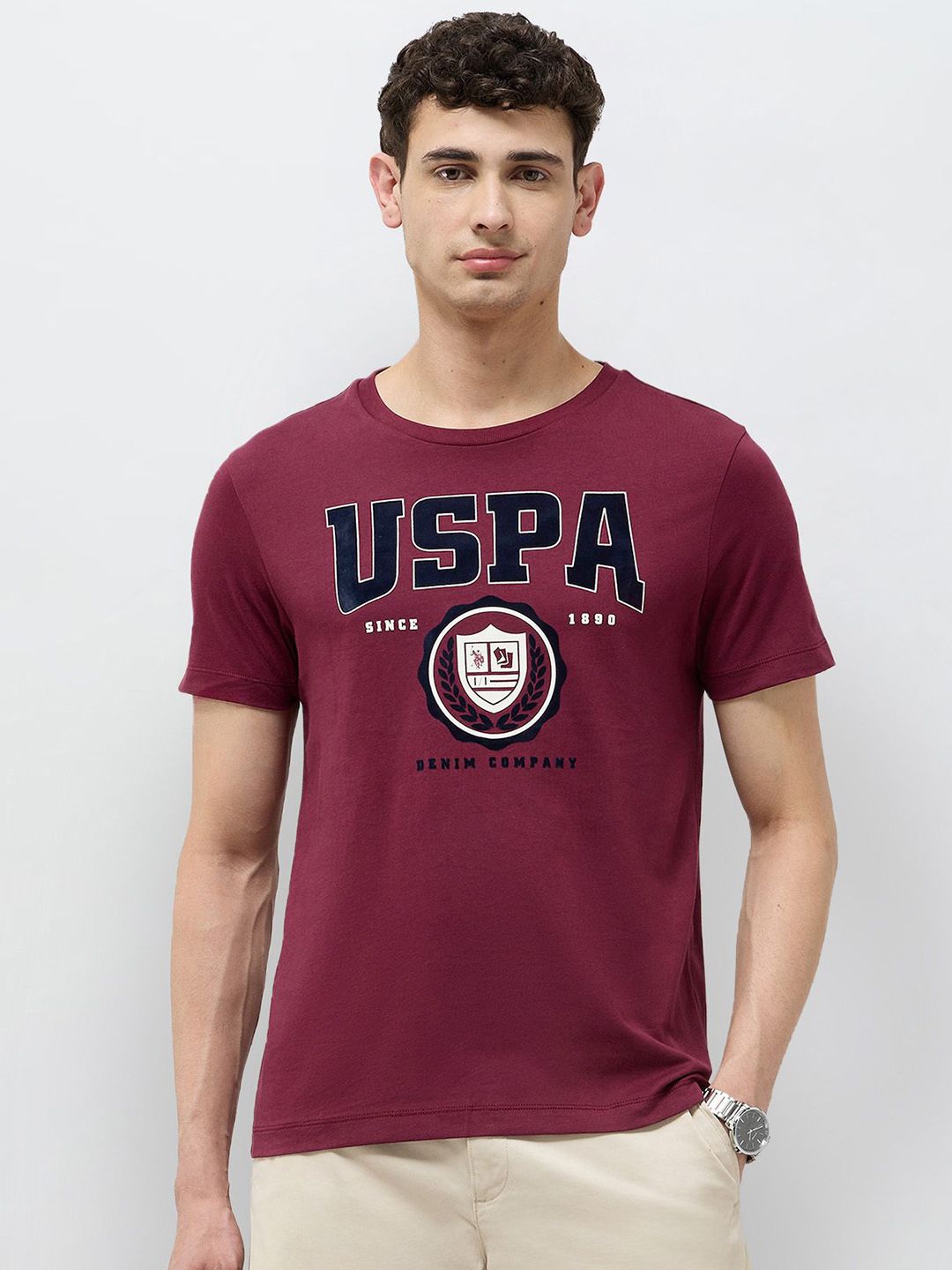 U.S. Polo Assn. Denim Co. Men Brand Logo Printed Round Neck Cotton T-shirt