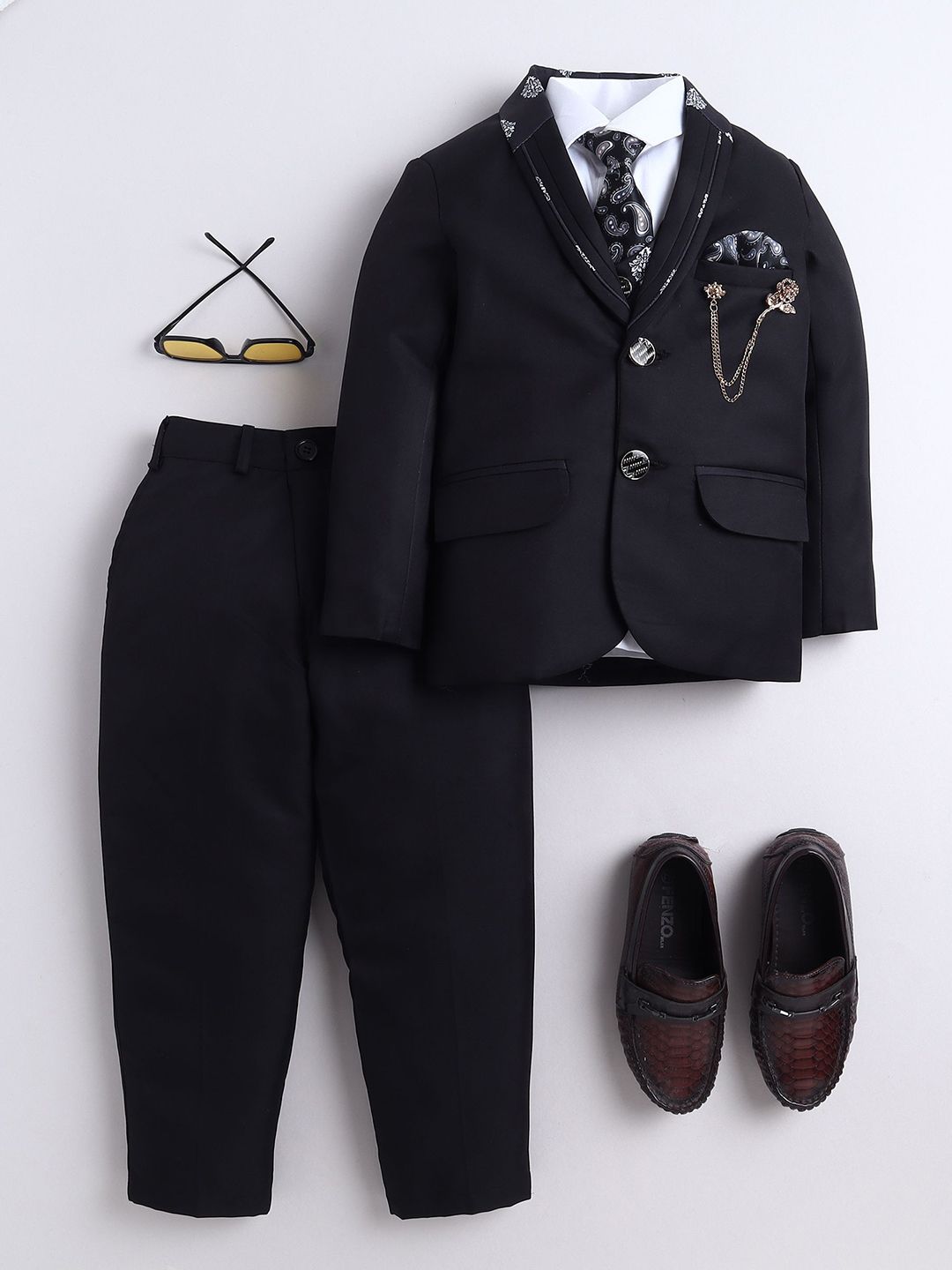 Sangria Boys Damask Printed Single-Breasted Shawl Collar 5-Piece Party Suit