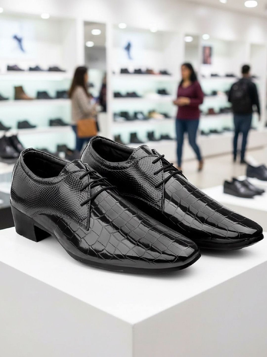 Bxxy Men Lace-Up Textured Heel Height Increasing Formal Derby Shoes