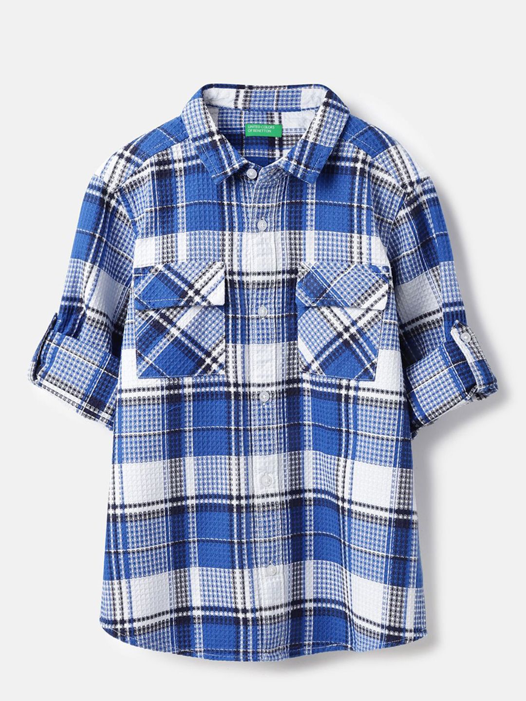 United Colors of Benetton Boys Buffalo Checked Spread Collar Cotton Casual Shirt