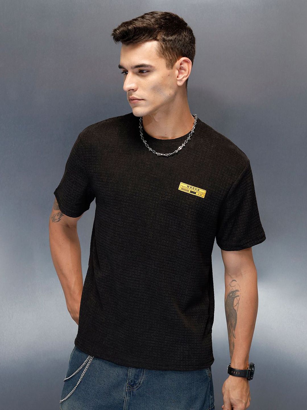 WROGN Men Solid Round Neck Cotton T-shirt