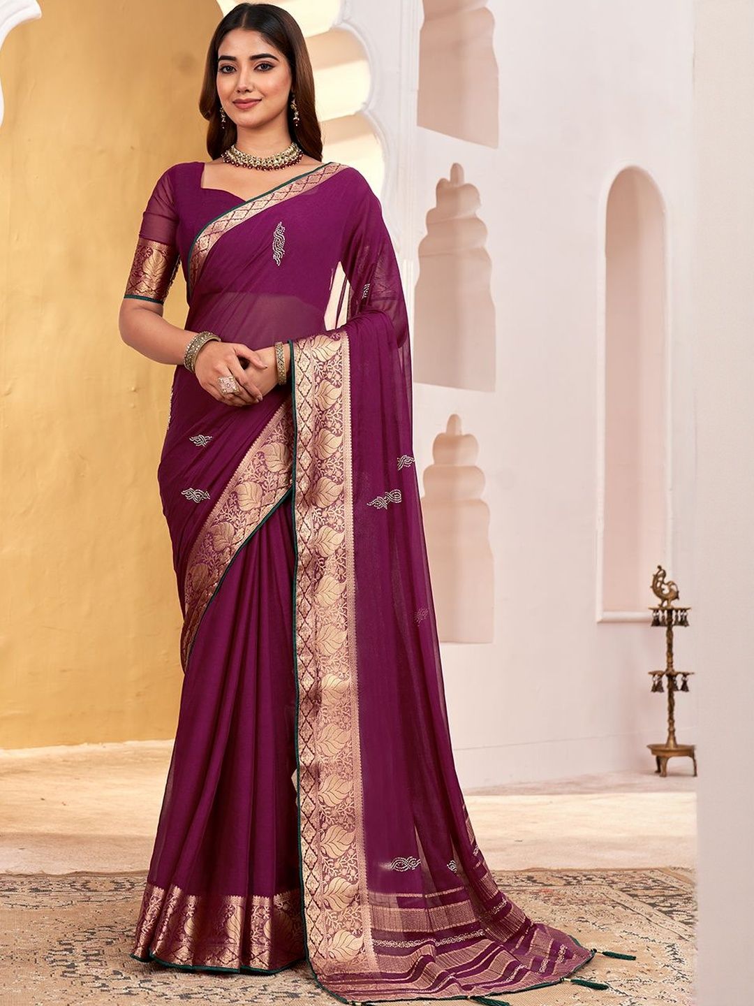 Buy SOHINI NX Woven Design Zari Pure Chiffon Saree with Blouse