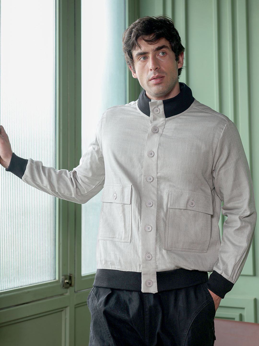 CAHOOT Men Stand Collar Solid Lightweight Tailored Jacket