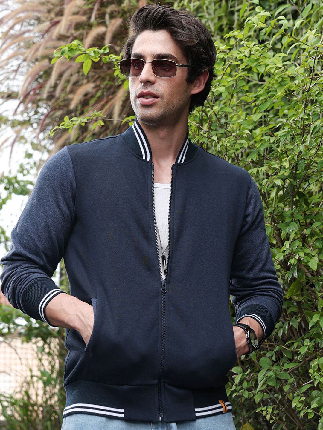 CAHOOT Men Stand Collar Colourblocked Lightweight Bomber Jacket