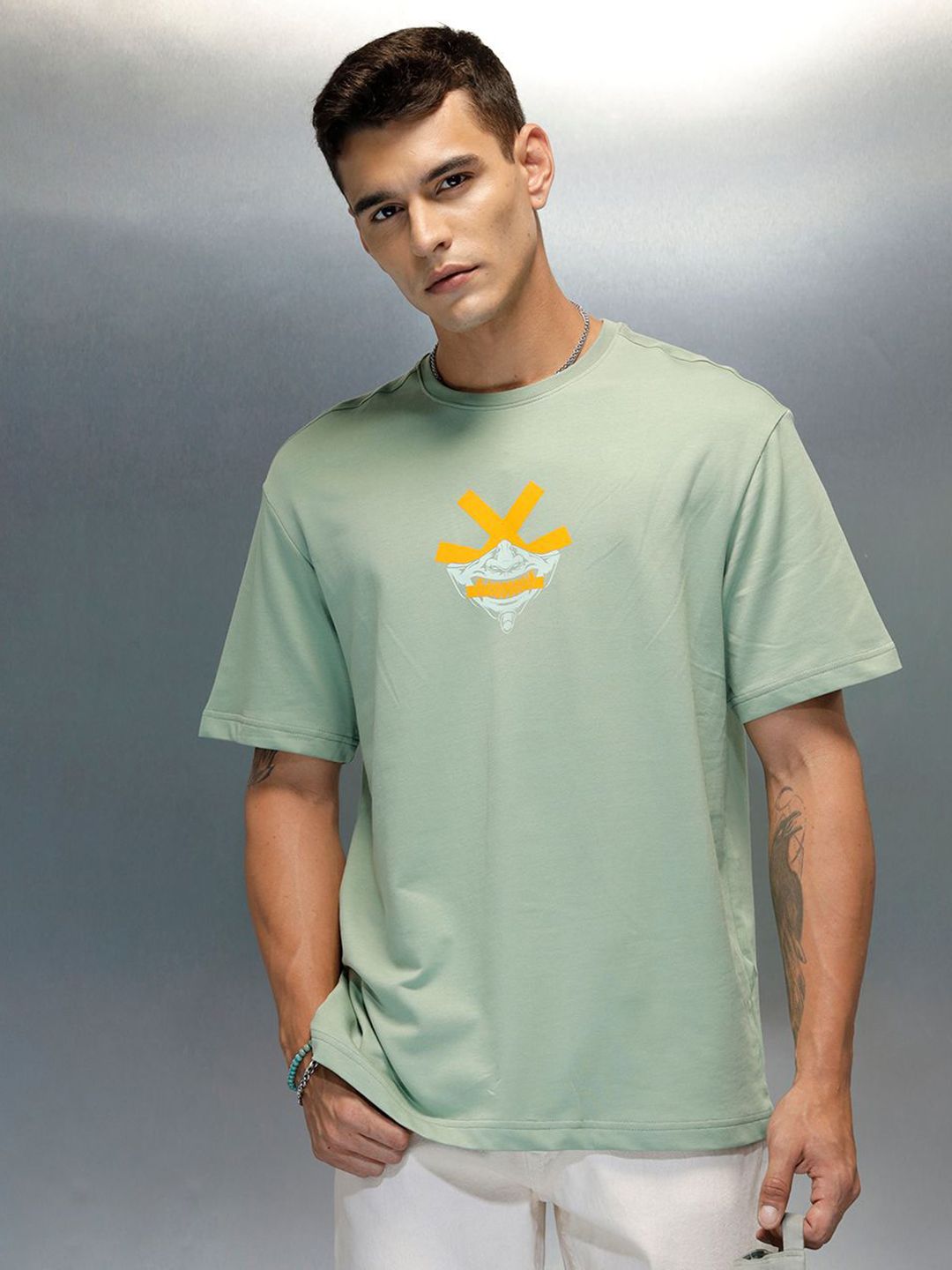WROGN Men Graphic Printed Round Neck Cotton Relaxed Fit T-shirt