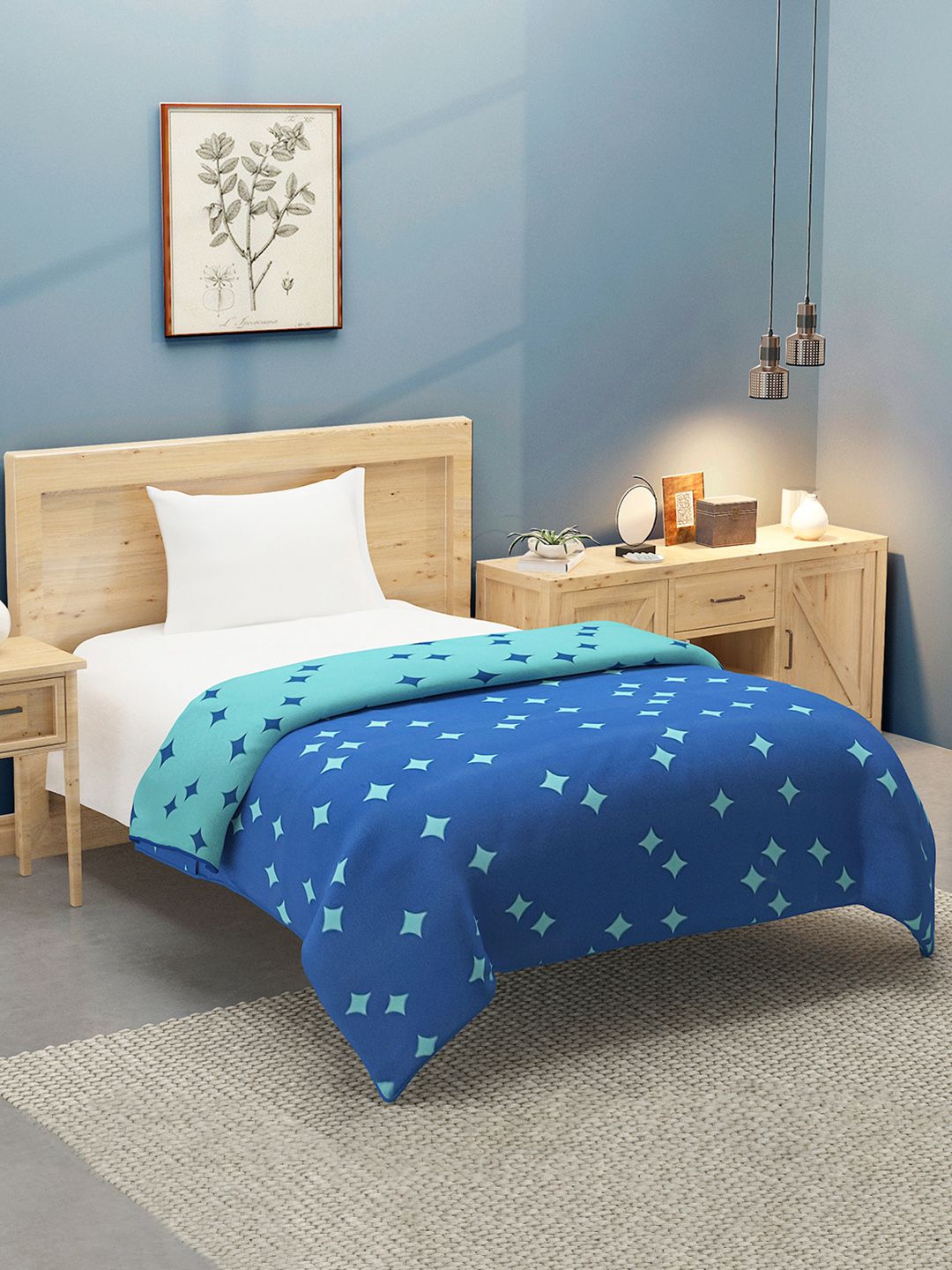 SWAYAM Blue & Green Geometric Printed Cotton AC Room 120 GSM Dohar
