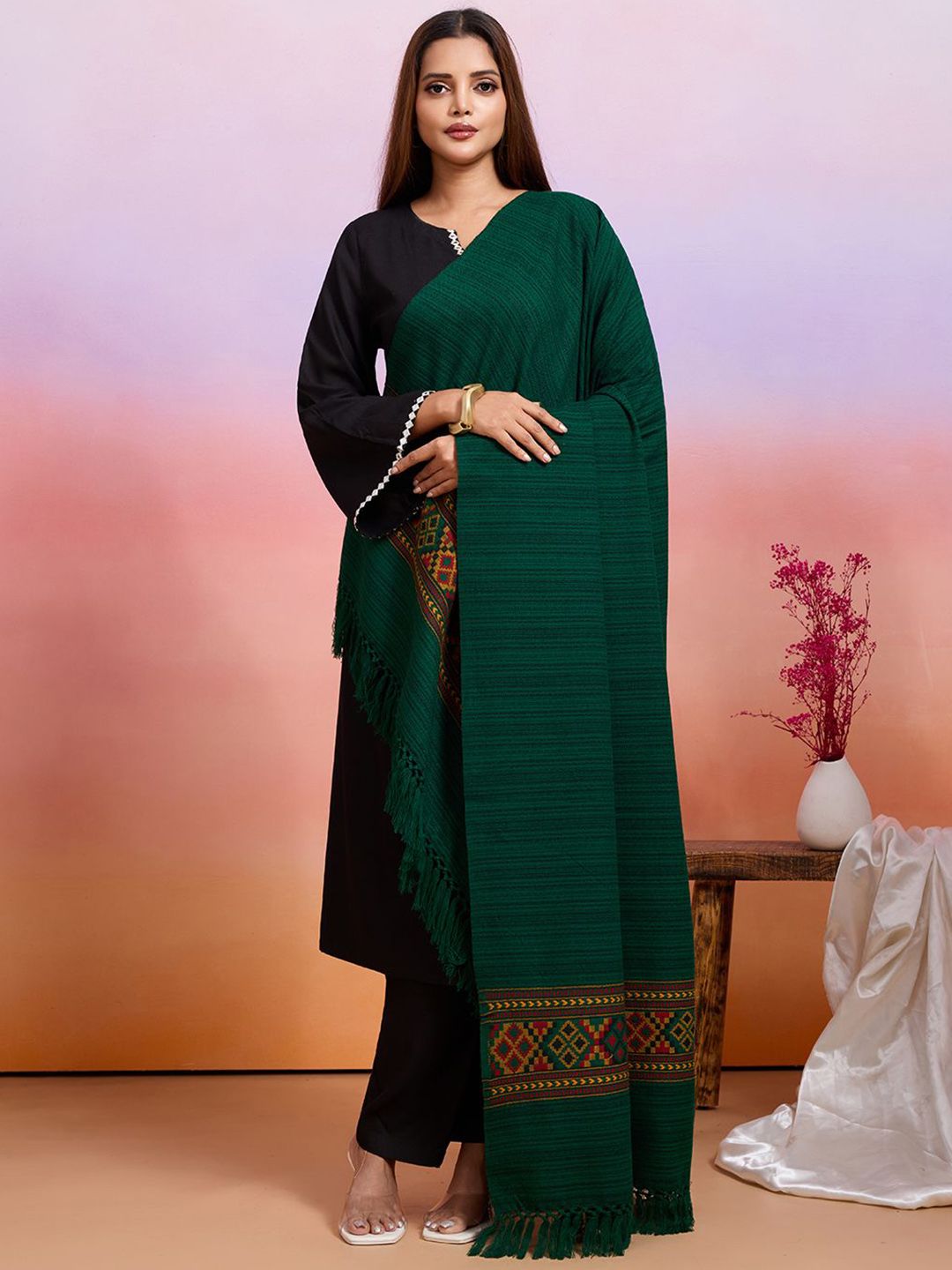 WEAVERS VILLA Women Kullu Pattern Woven Winter Shawl