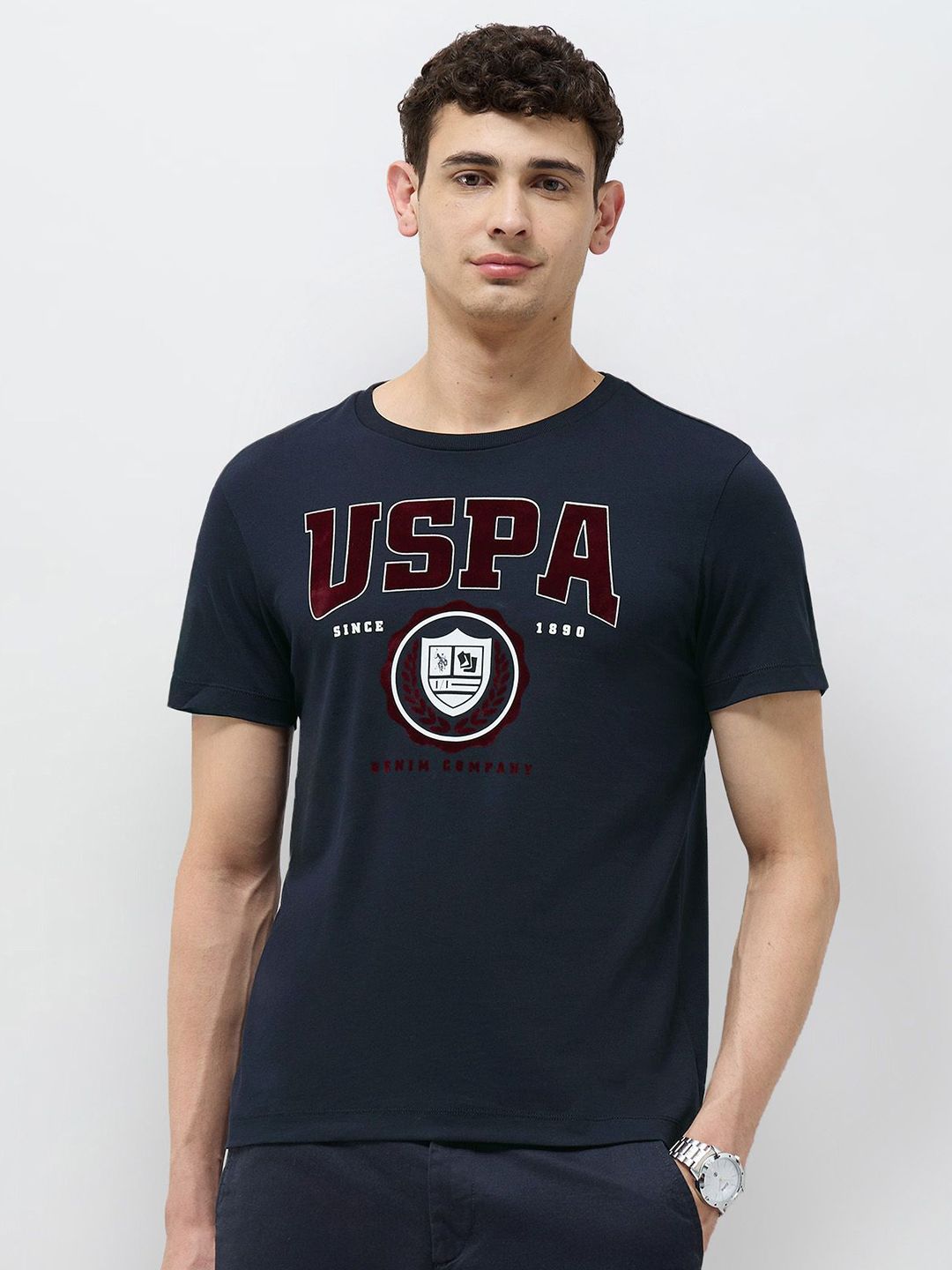 U.S. Polo Assn. Denim Co. Men Brand Logo Printed Round Neck Cotton T-shirt