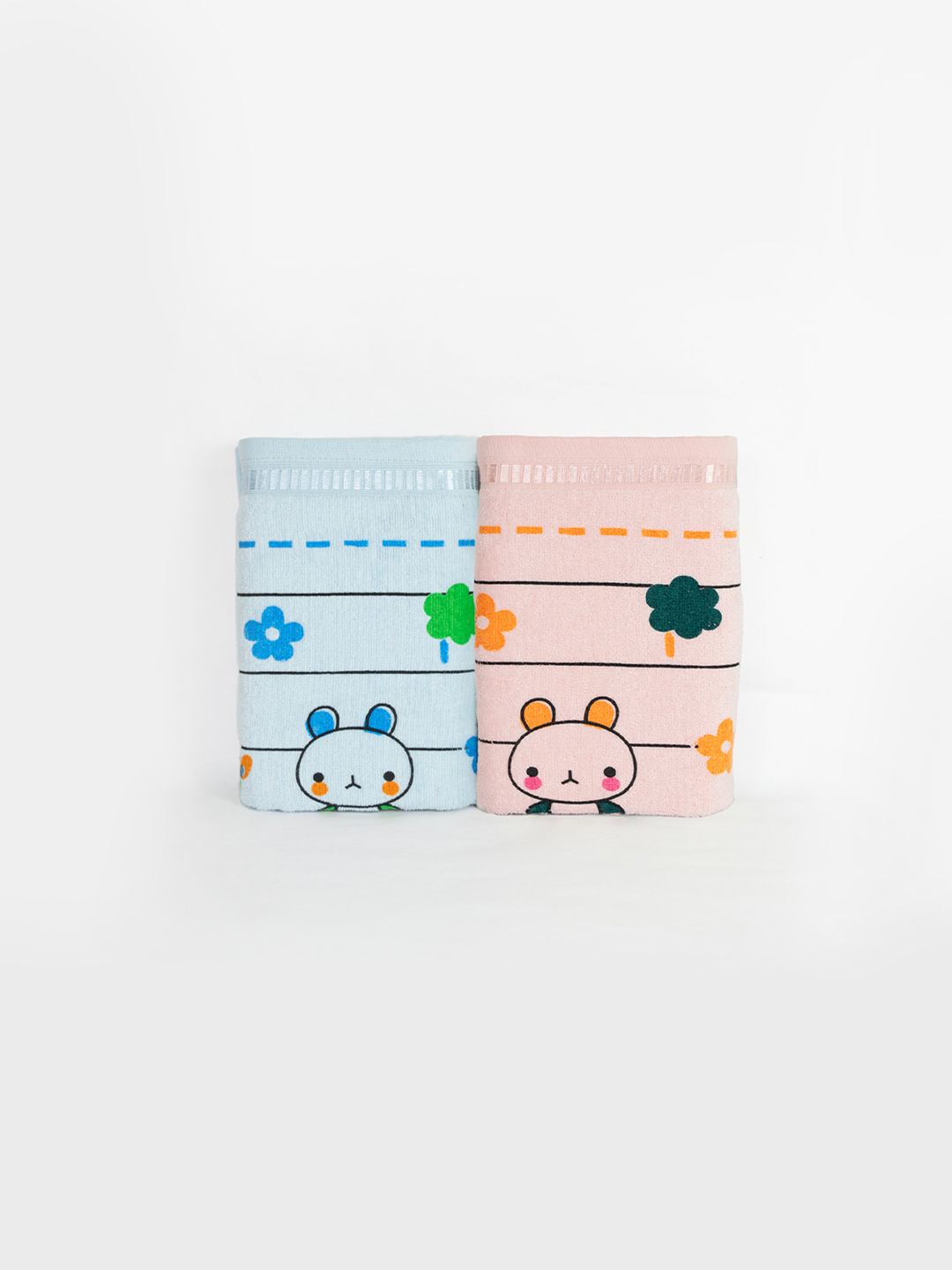 RANGOLI Kids Pack of 2 Blue & Pink Bath Towel Set