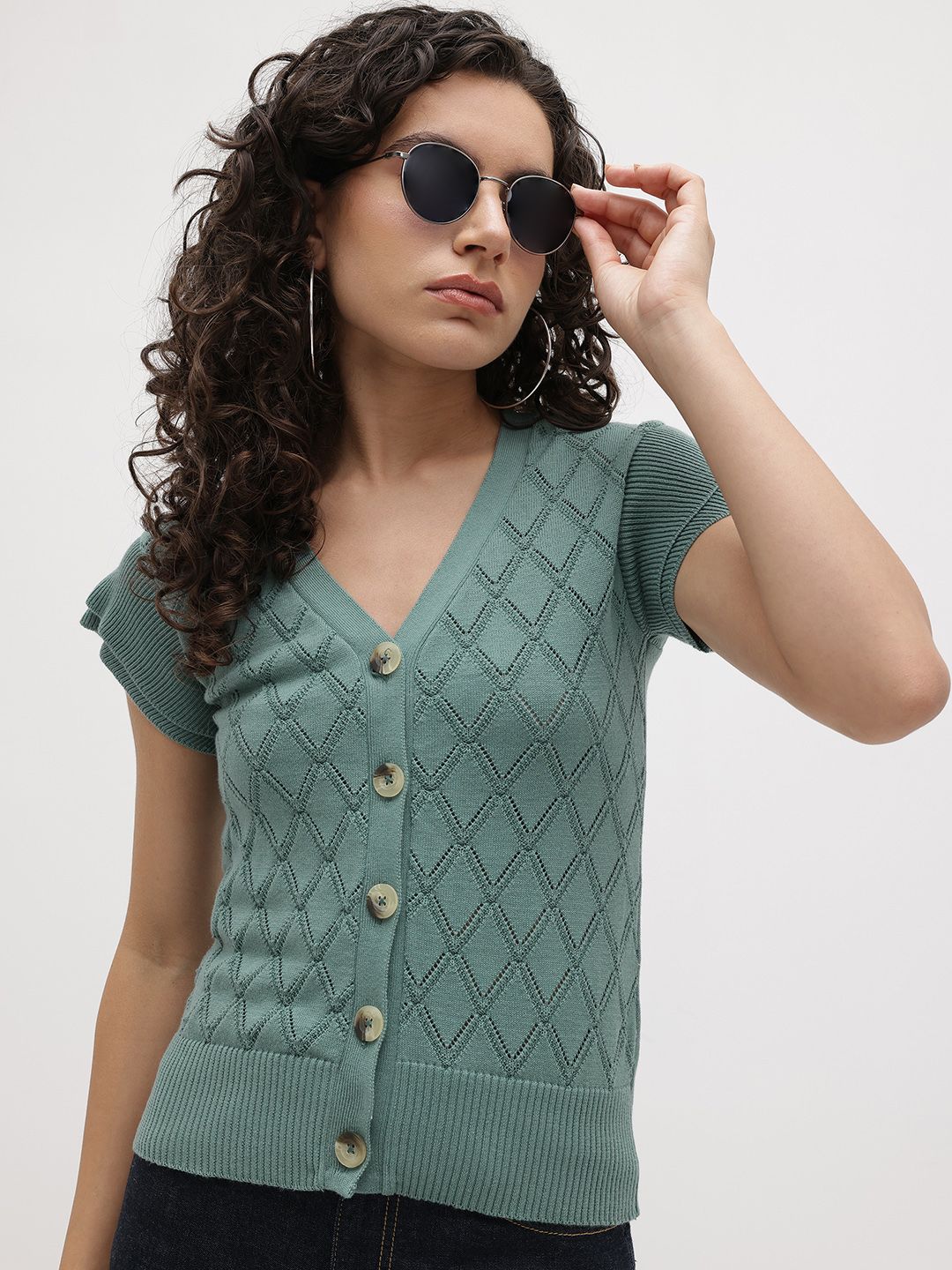 Buy The Roadster Lifestyle Co Off White Puff Sleeves Crochet Knit
