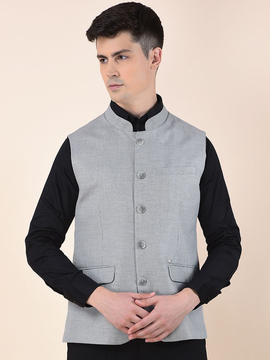 Cantabil Men Woven Design Sleeveless Nehru Jacket