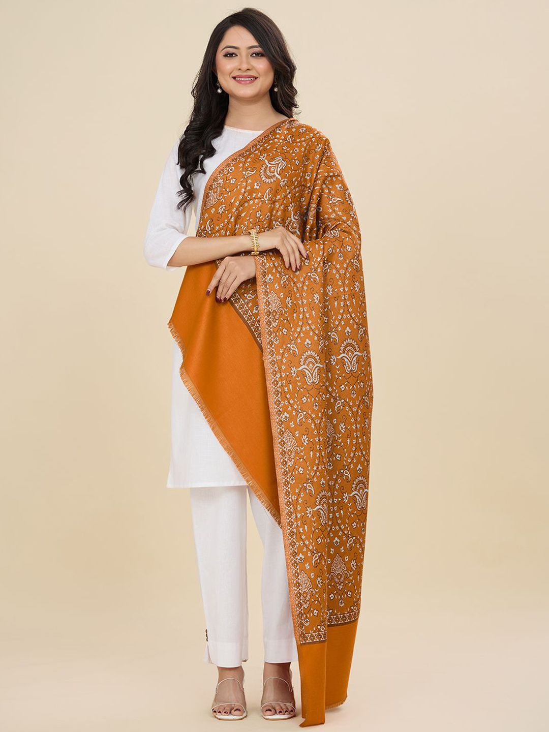 WEAVERS VILLA Women Floral Woven Design Winter Shawl