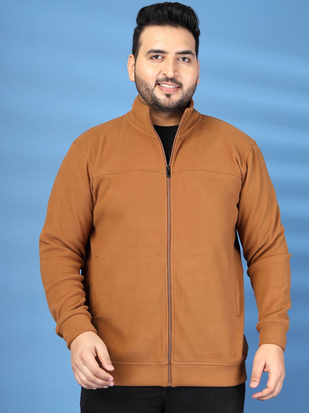 plusS Men Plus Size Stand Collar Solid Open Front Jacket
