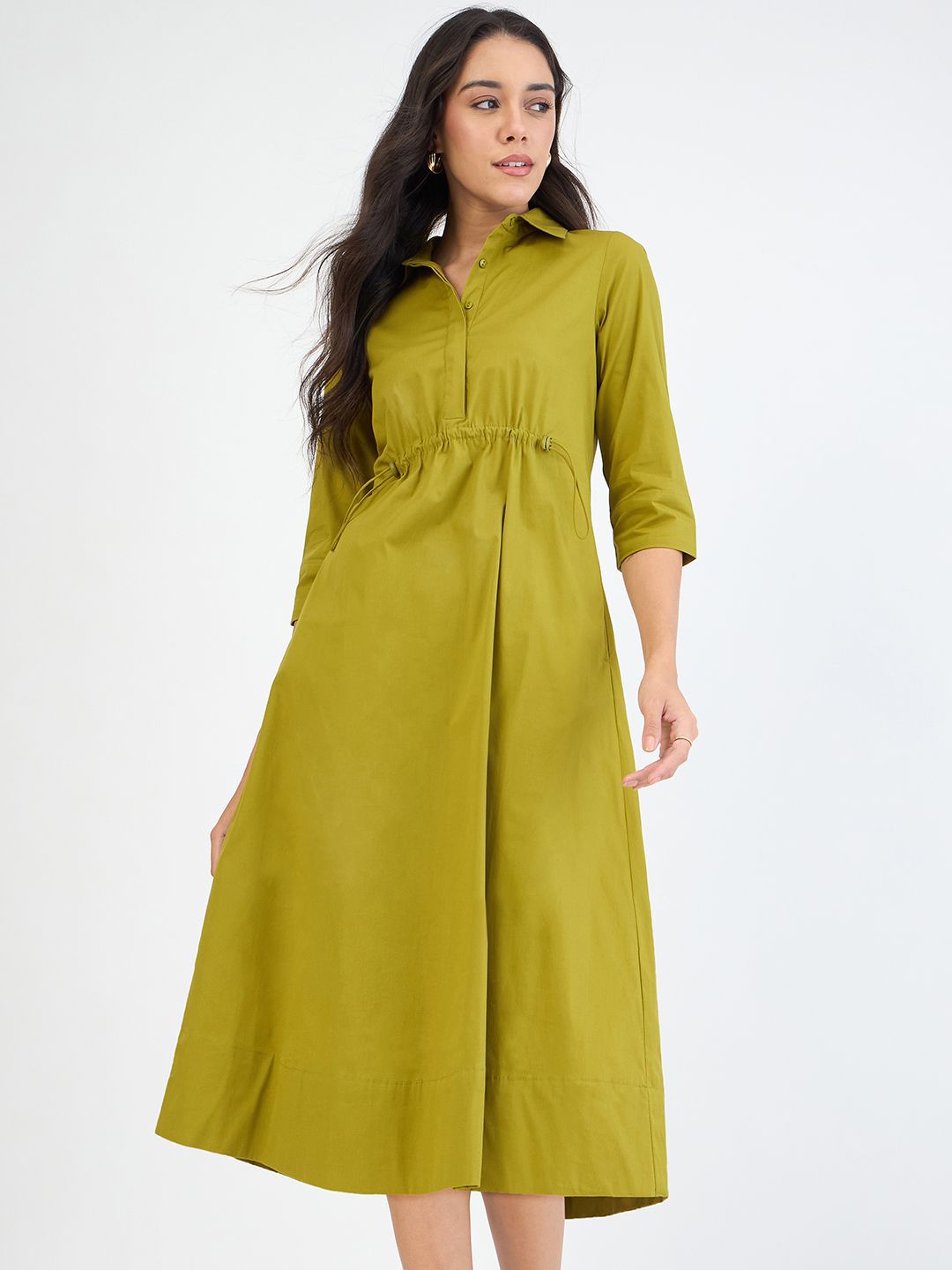 FEMMELLA Shirt Collar A-Line Midi Dress